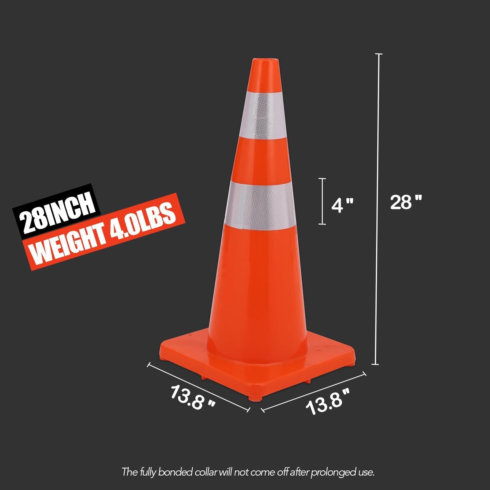 Pack of 12 28″ Safety Cones w Rubber Base for Parking Traffic Control Heavy Duty
