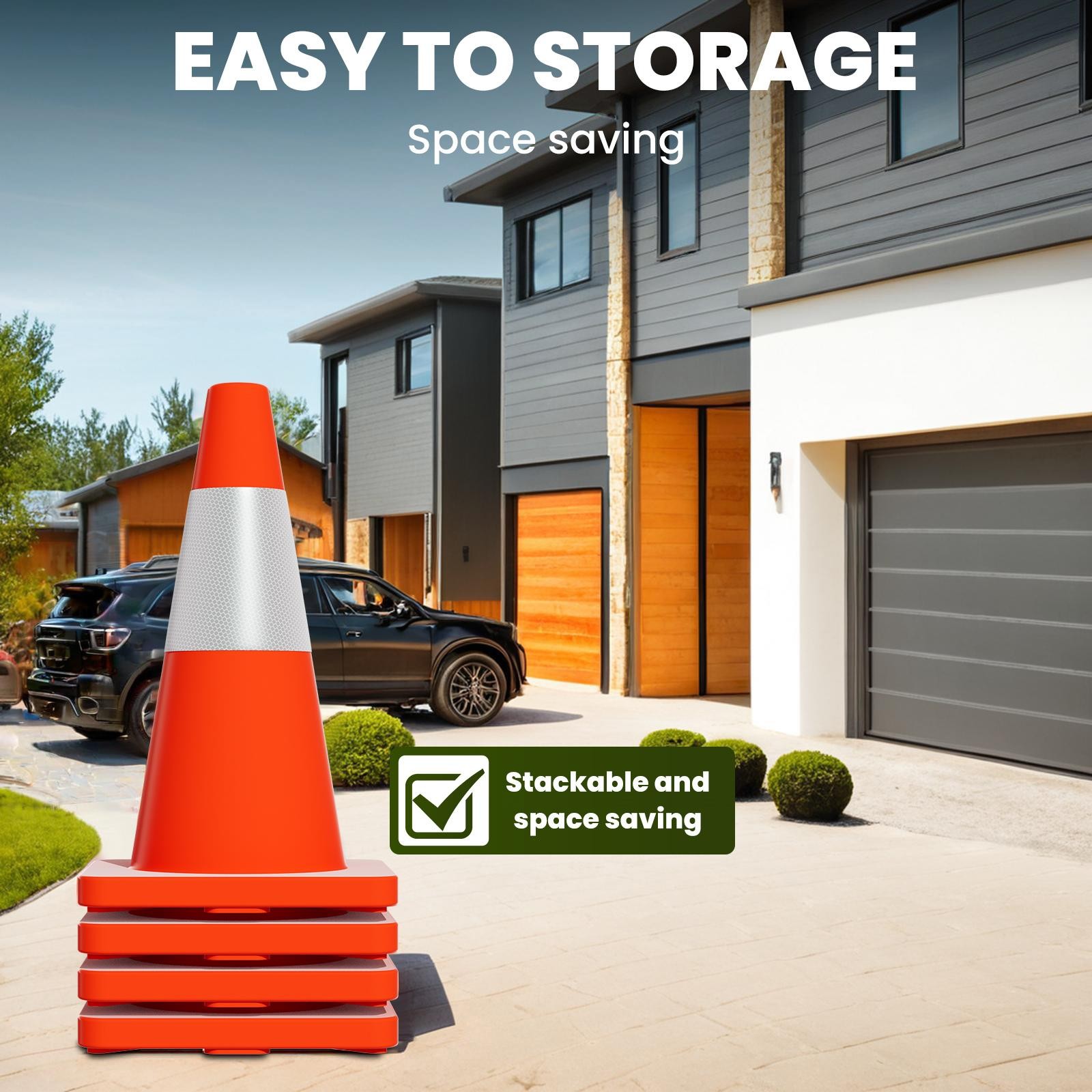 12PCS Safety Cones Traffic Cones 18″ Orange PVC Reflective Collars Road Cones