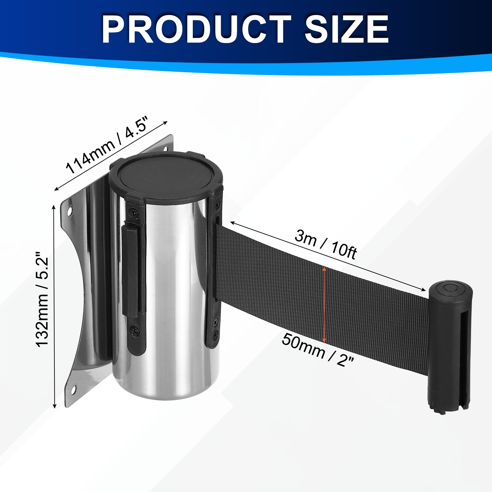 Fixed Wall Mount Retractable Belt Barrier (10 Feet, Black) (2 Pcs)