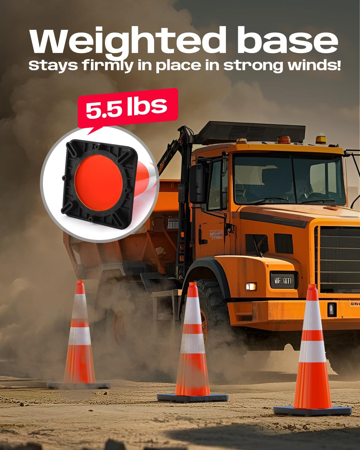 28 Inch Traffic Cones with Black Weighted Base, PVC Orange Safety Cones for Traf