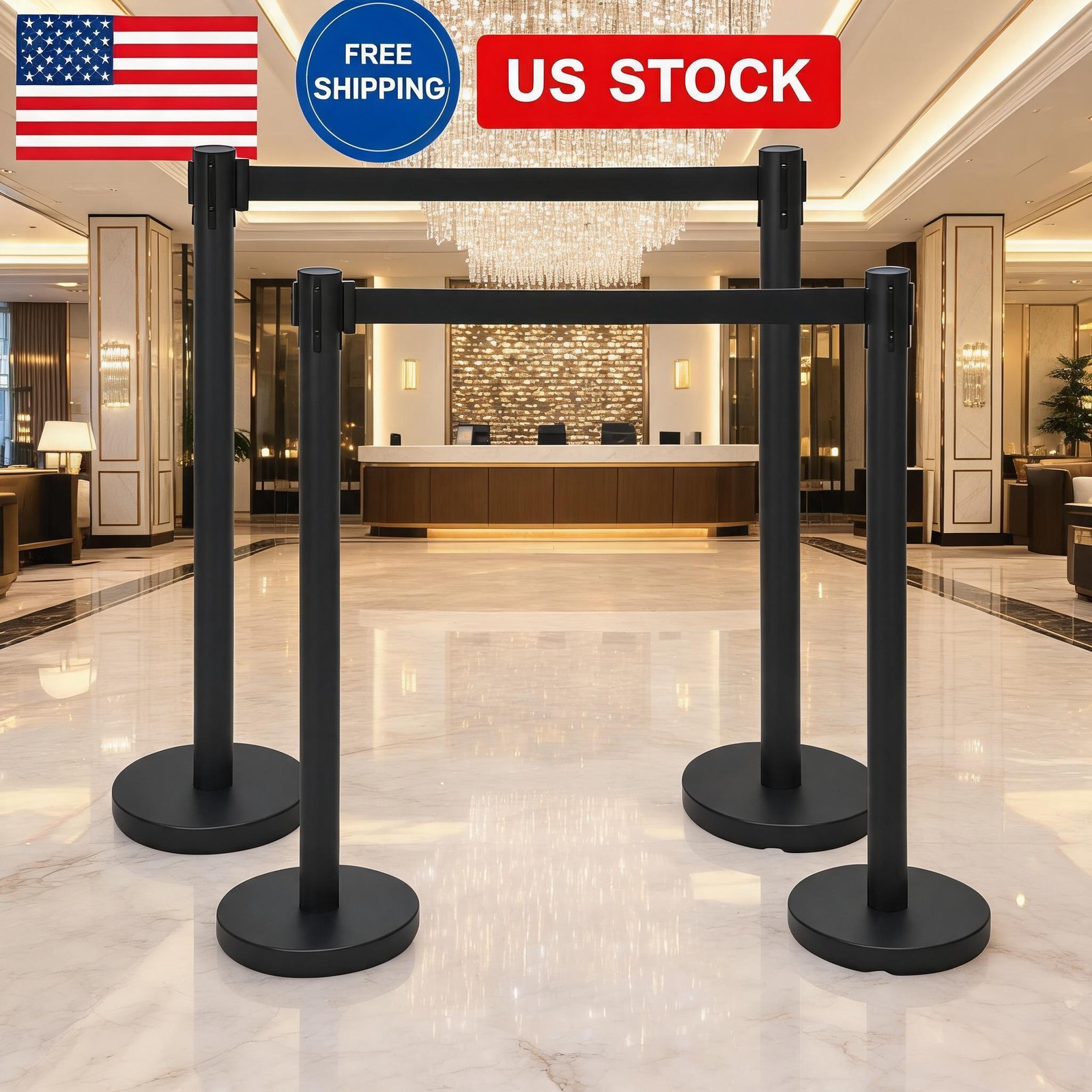 4 Pack Crowd Control Stanchions Set, Premium Stanchions with 6.6 ft Retractable