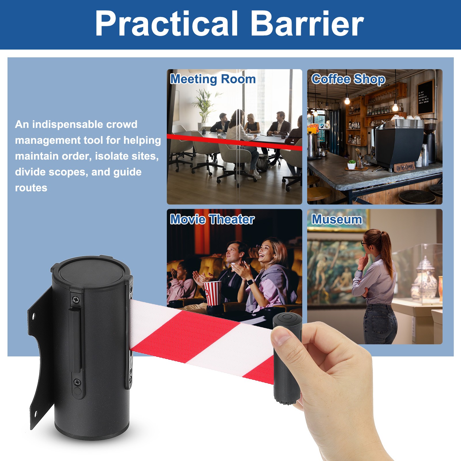 2 Pcs 9.84 ft Fixed Wall Mount Retractable Belt Barrier Black/Red/White