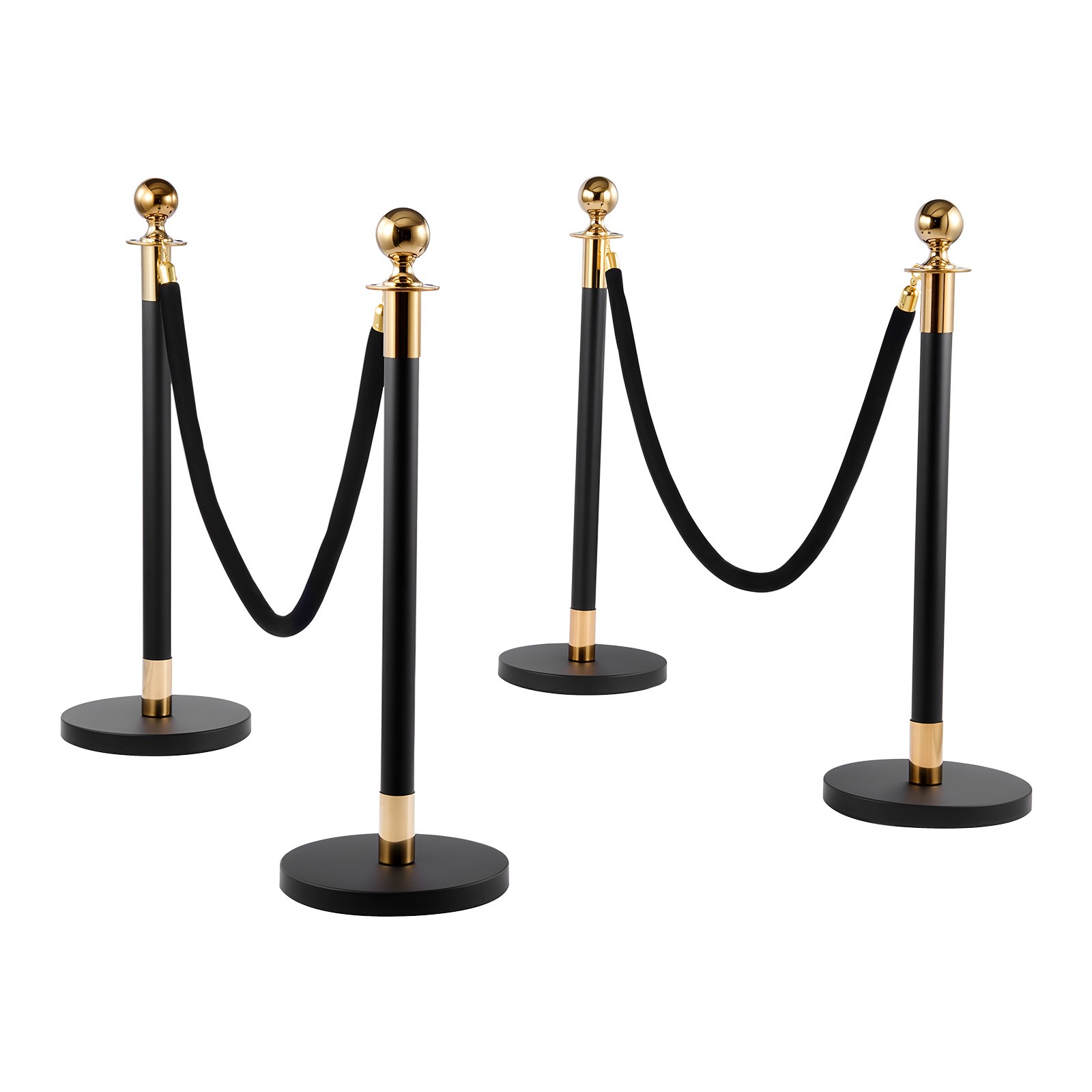 VEVOR 4 Pcs Stanchion Post with 2 Black Velvet Ropes and Hollow Base Black