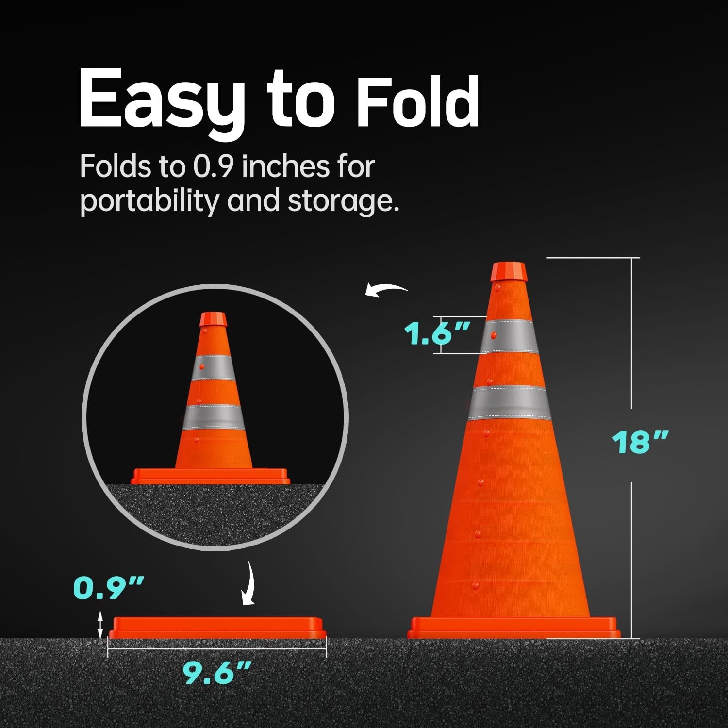 18″ Collapsible Traffic Safety Cones – 4 Pack, Reflective, Multi-Purpose, Road &