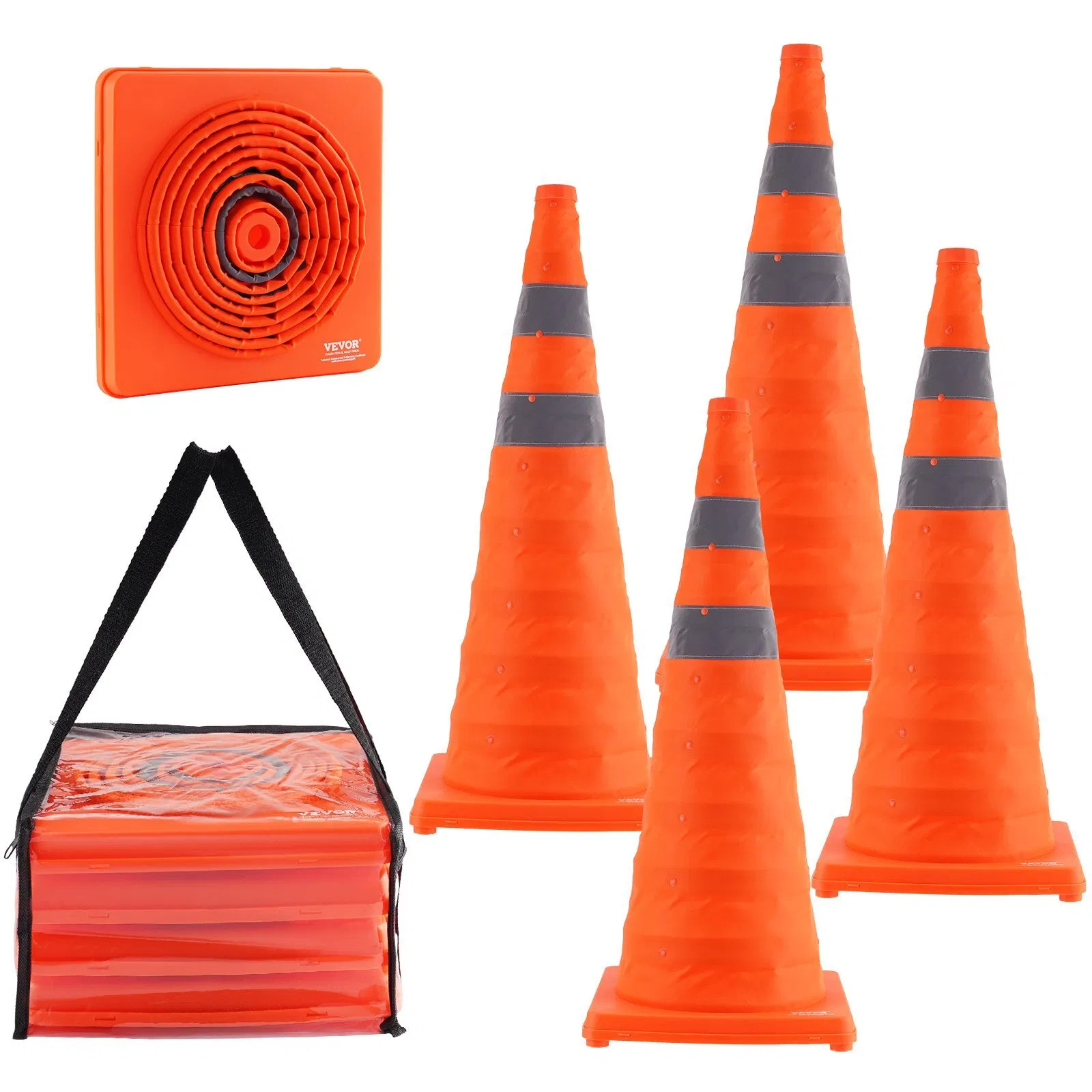 Safety Cones, 4 Pack 28 inch Collapsible Traffic Cones, Construction Cones with