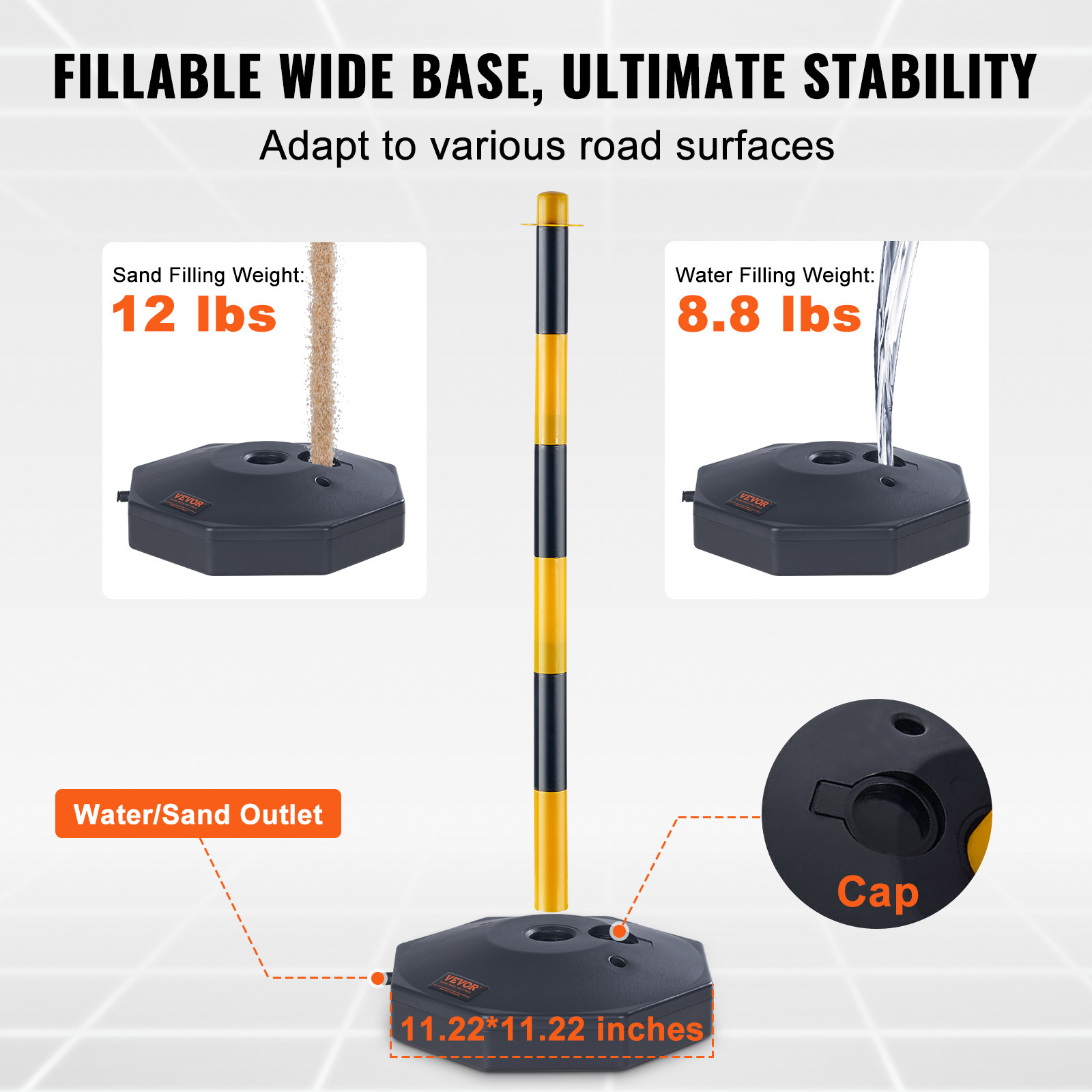 VEVOR 4PCs Traffic Delineator Post Cones with Fillable Base 8FT Chain Adjustable