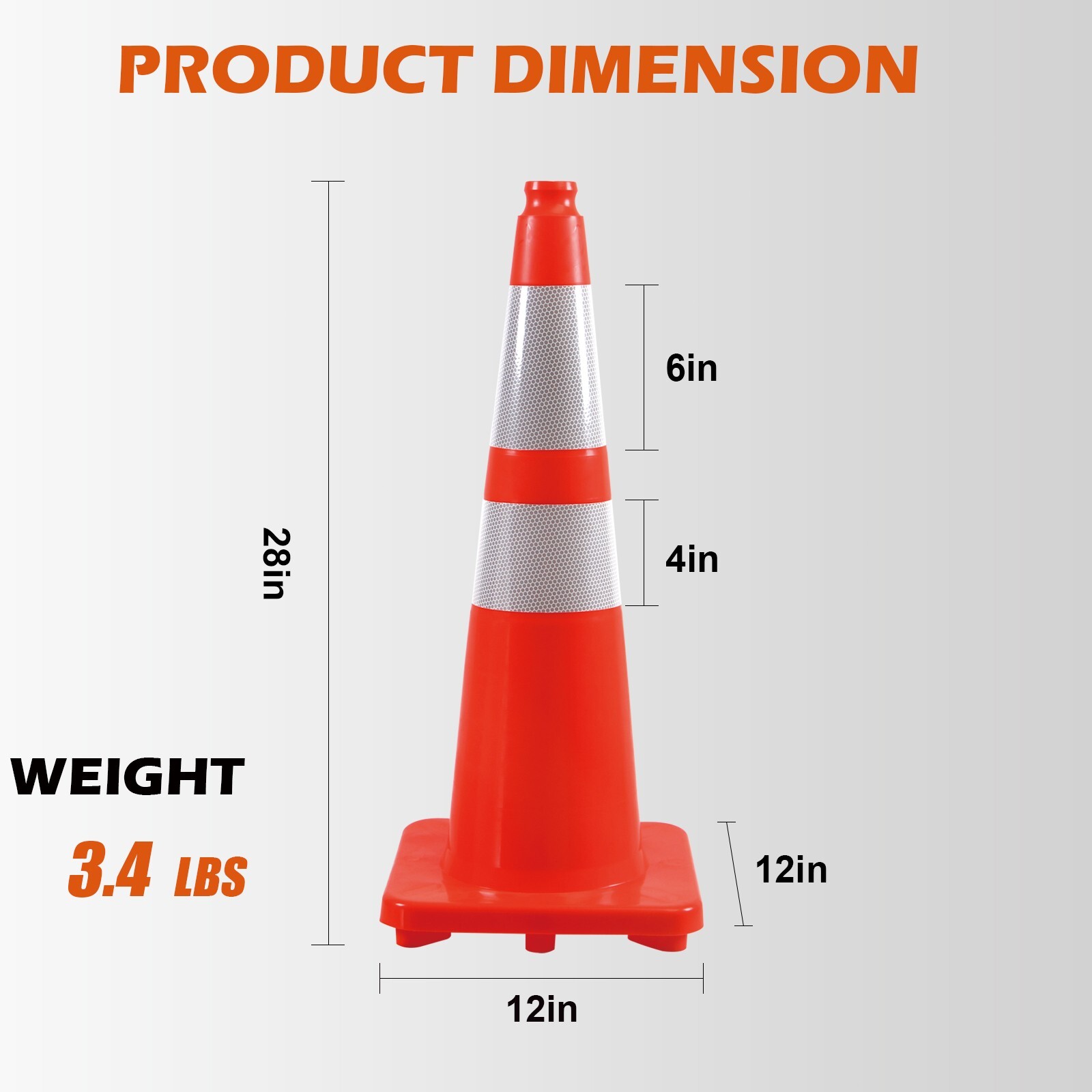 8PCS 12/18/28”Flexible PVC Traffic Cones with Reflective Collar High Visibility