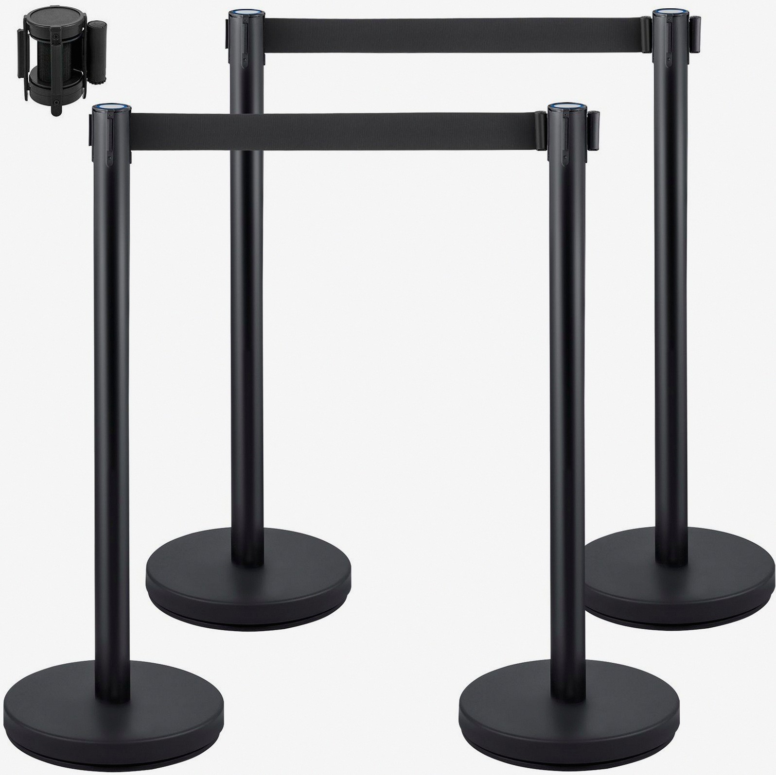 4-Pc Stainless Crowd Control Stanchion w/ 6.6ft Belts & HD Base