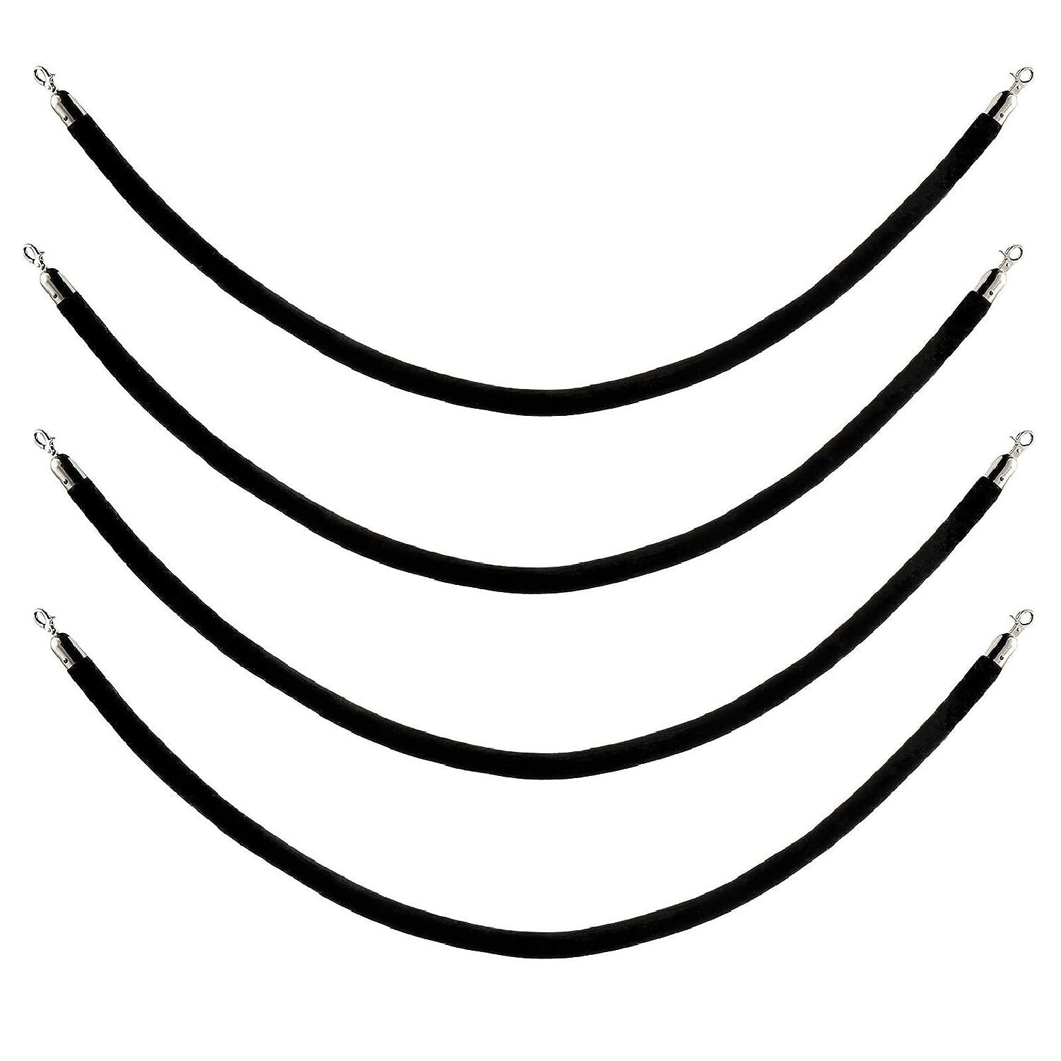 NovelBee 4pcs Black Velvet Stanchion Ropes with Black Hooks,5 Feet Crowd Control