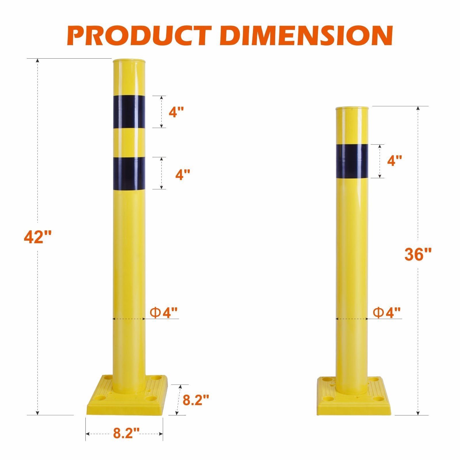 4Pack 4″ SpringBack Safety Bollard Traffic Posts with Base Sidewalk Protection