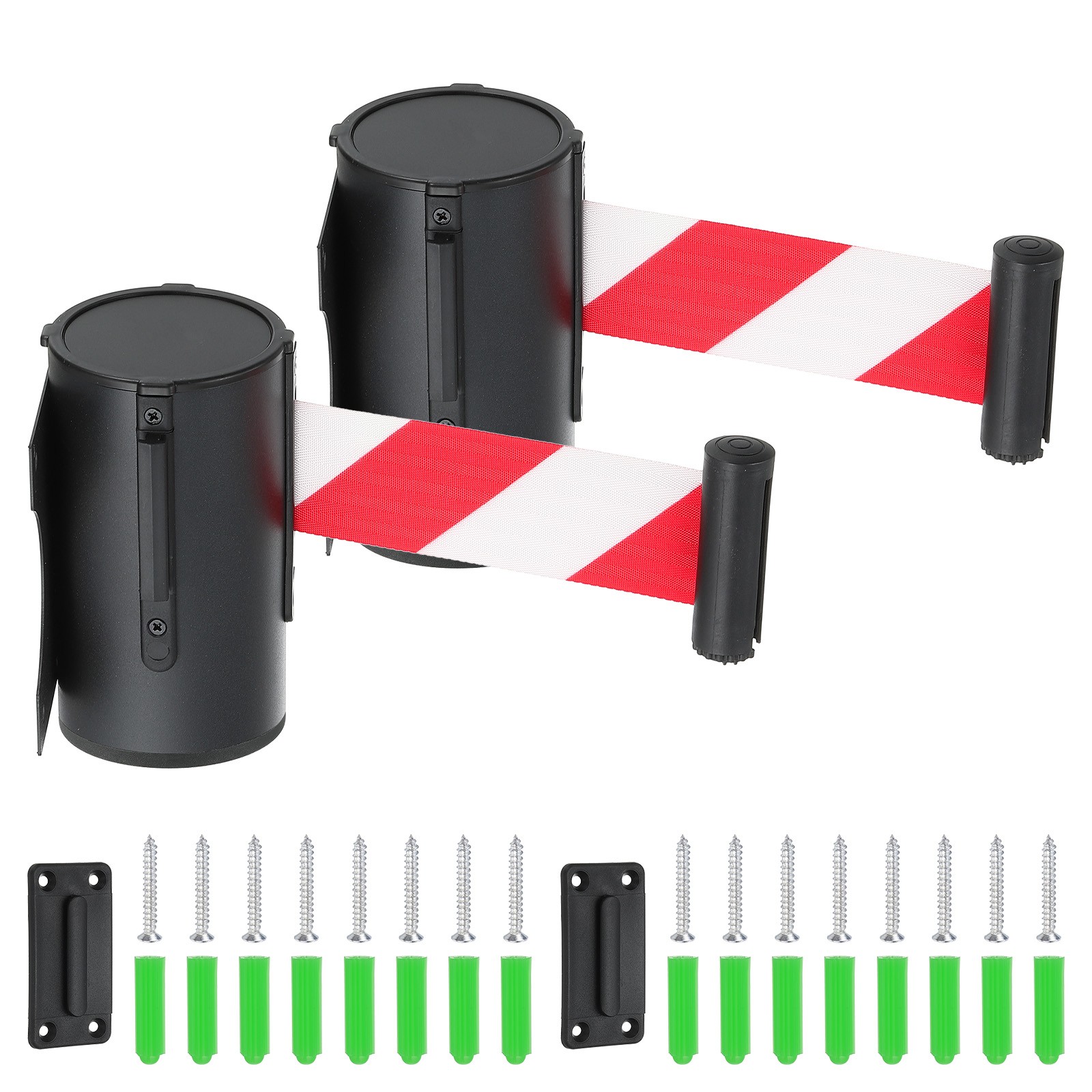 2 Pcs 16.4 ft Fixed Wall Mount Retractable Belt Barrier Black/Red/White