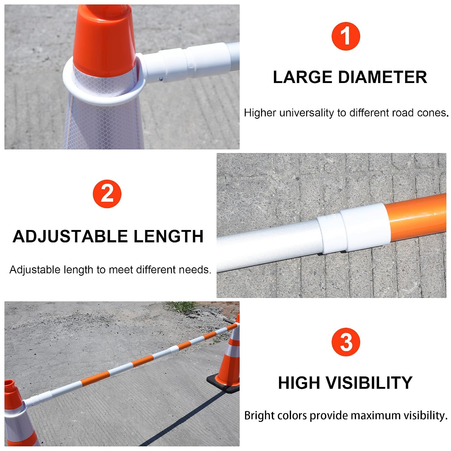Orangestar 8 Pack Retractable Traffic Cone Bars, 4Ft to 8.8Ft Expandable Cone Ba