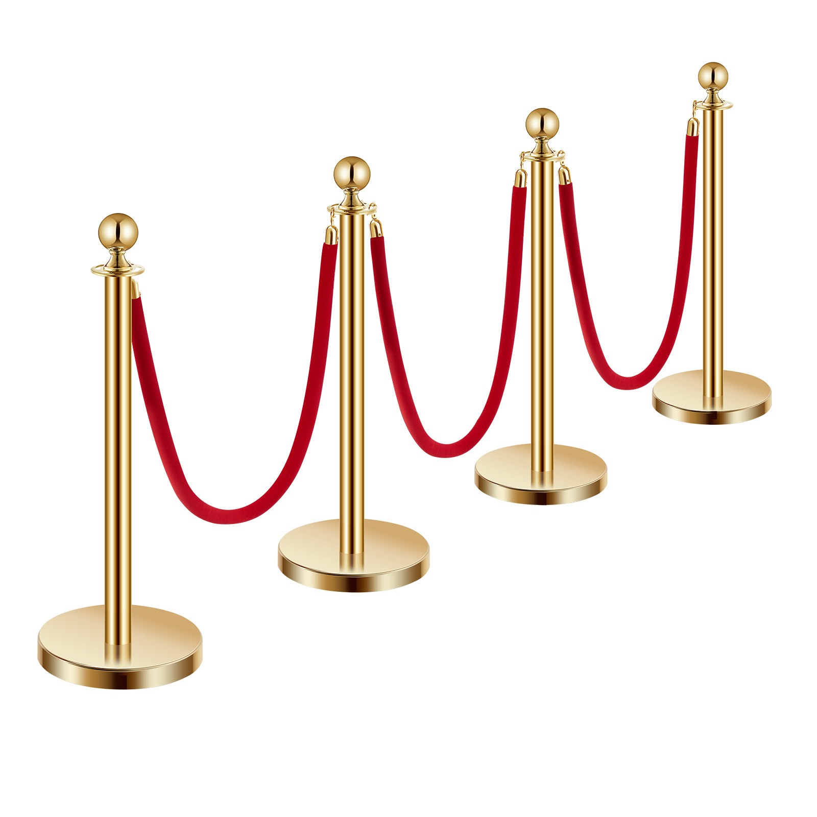 Uimoso 4 Pcs Gold Stanchion Post 3 Red Velvet Ropes Sand Injection Hollow Base