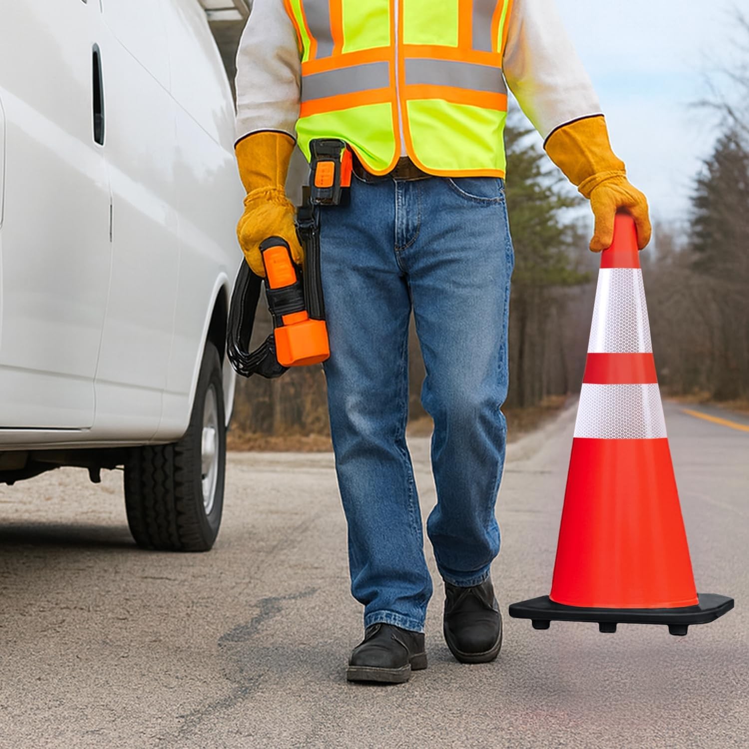 Econohome 28-Inch Tall 8-Pack Reflective Traffic Cones – 5.3 Lbs Weighted