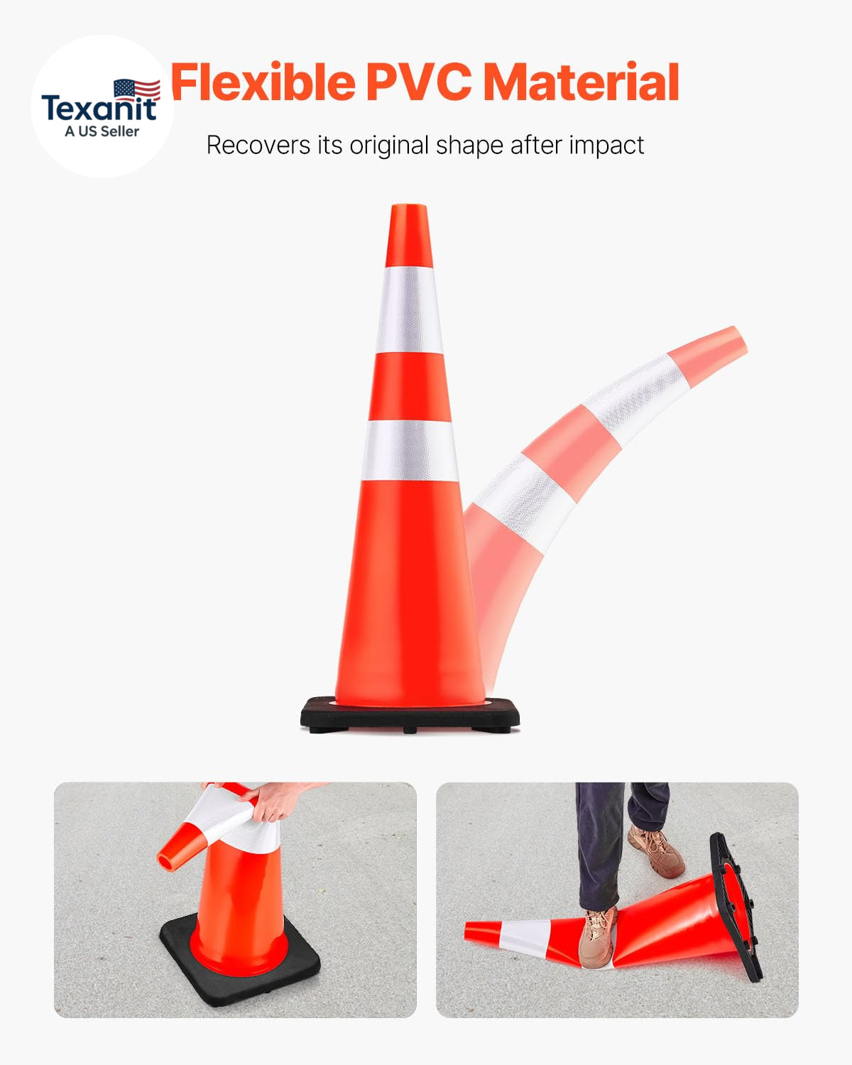Safety Cones, 6 Pack 36″ Traffic Cones, PVC Orange Construction Cones with Refle
