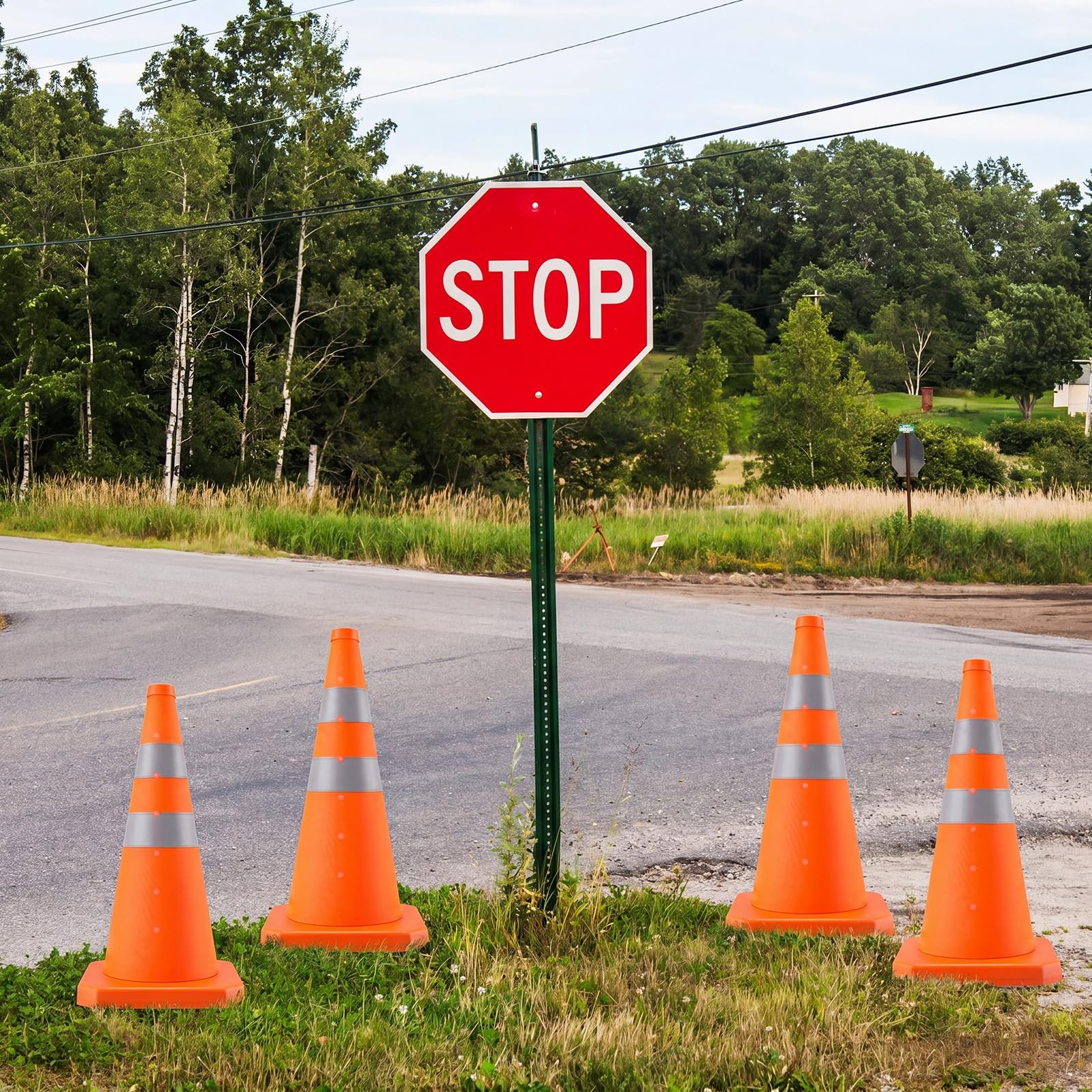 Kingdder 4 Pack 18” Collapsible Traffic Safety Cones and 2 Pack 12” Stop Si…