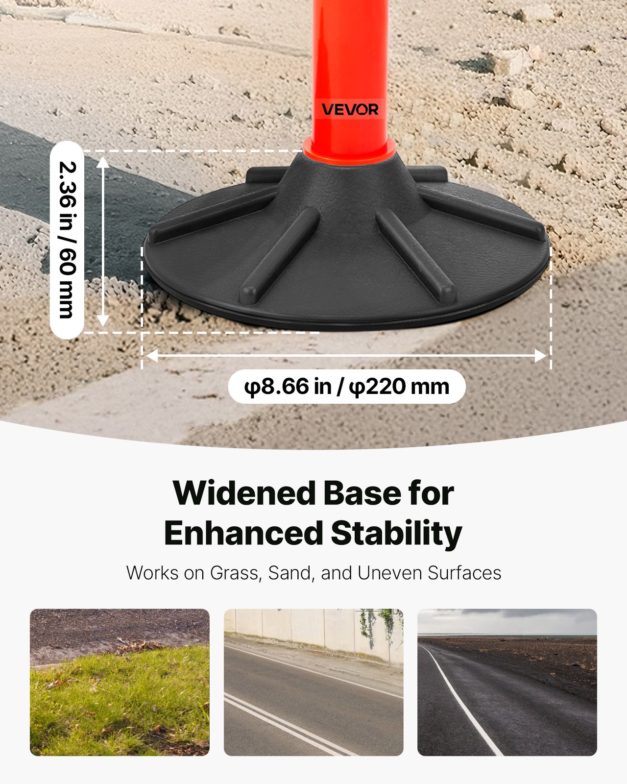 VEVOR 2 Packs Traffic Delineator Posts 34 in Safety Cones Weighted Base & Chains