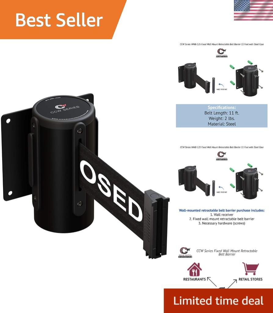 Multi-Purpose 11′ Fixed Wall Mount Retractable Belt – Ideal for Indoor/Outdoor