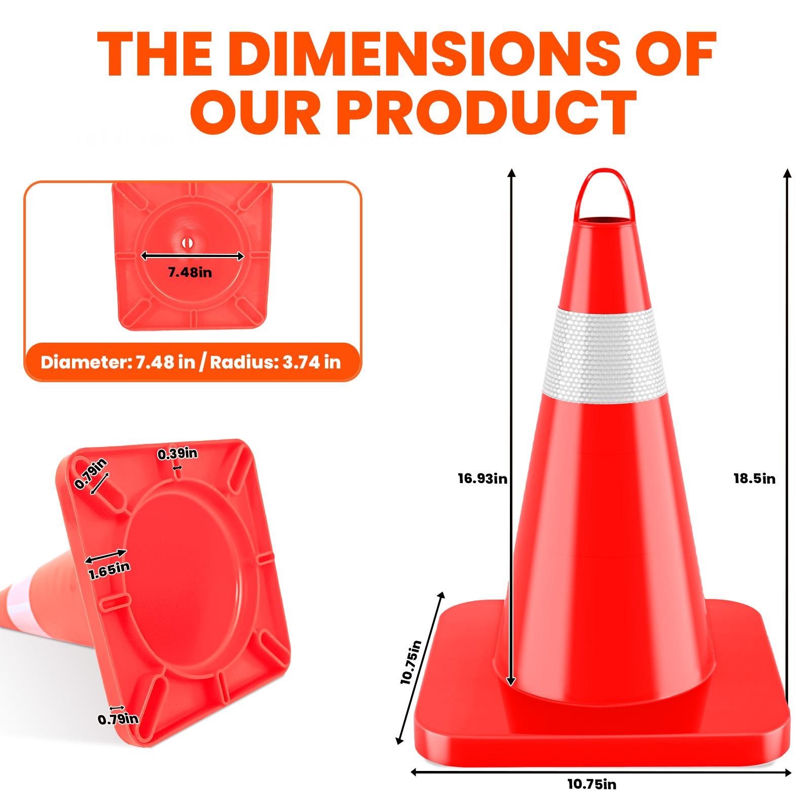 12 Pack 18″ Red Road Safety Cones Portable Traffic Cones with Reflective Collars