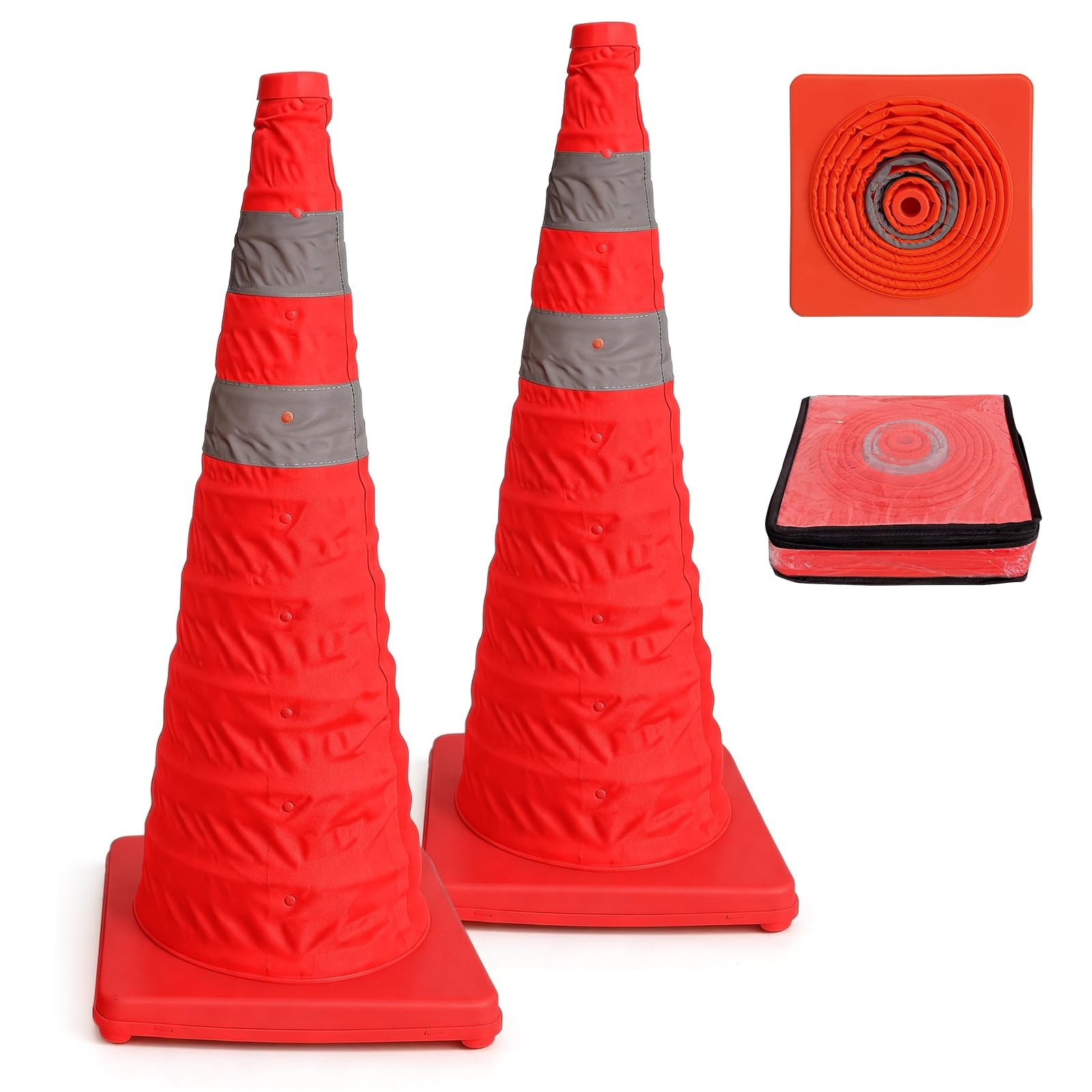 LH-GUARD 28 Inch 2Pack Collapsible Traffic Cones, Orange 28″ Safety Cones, Mu…