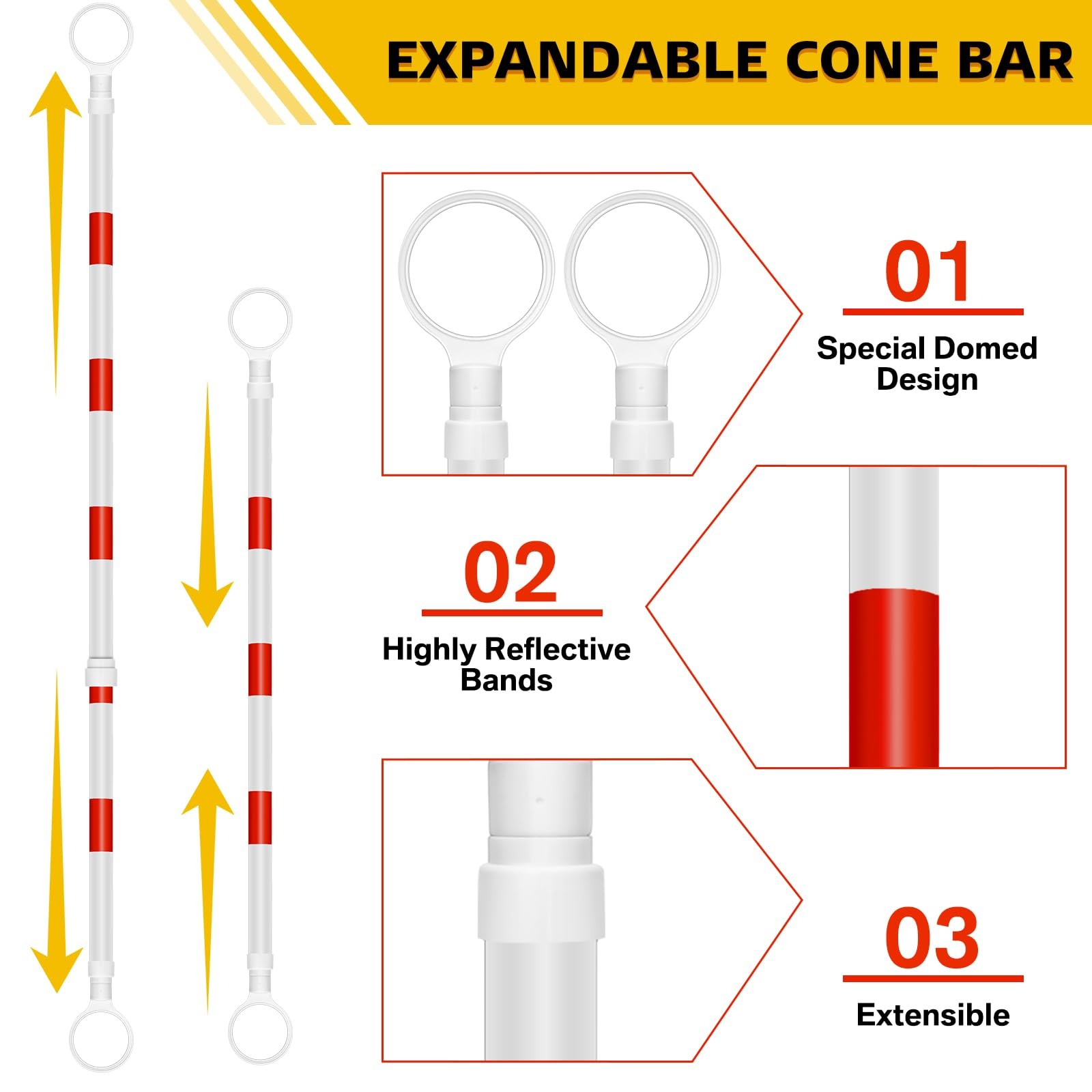 Huwena 12 Pcs 12 Pcs Retractable Traffic Cone Bar from 4ft to 7.2ft Expandabl…