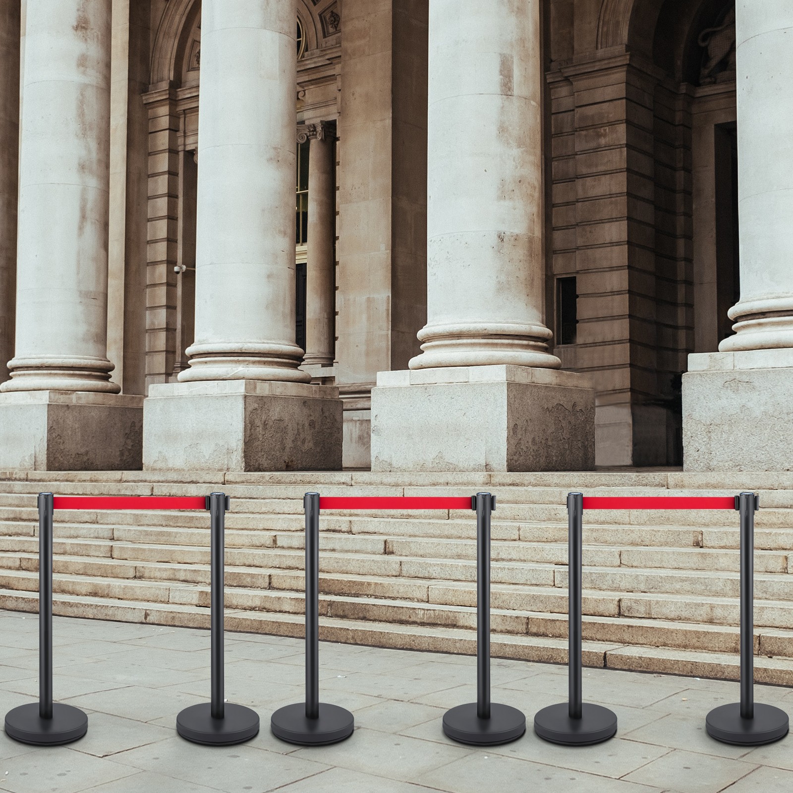 VEVOR 6PCS Crowd Control Barrier Stanchion Posts Set Queue Pole with 6.6ft Belt