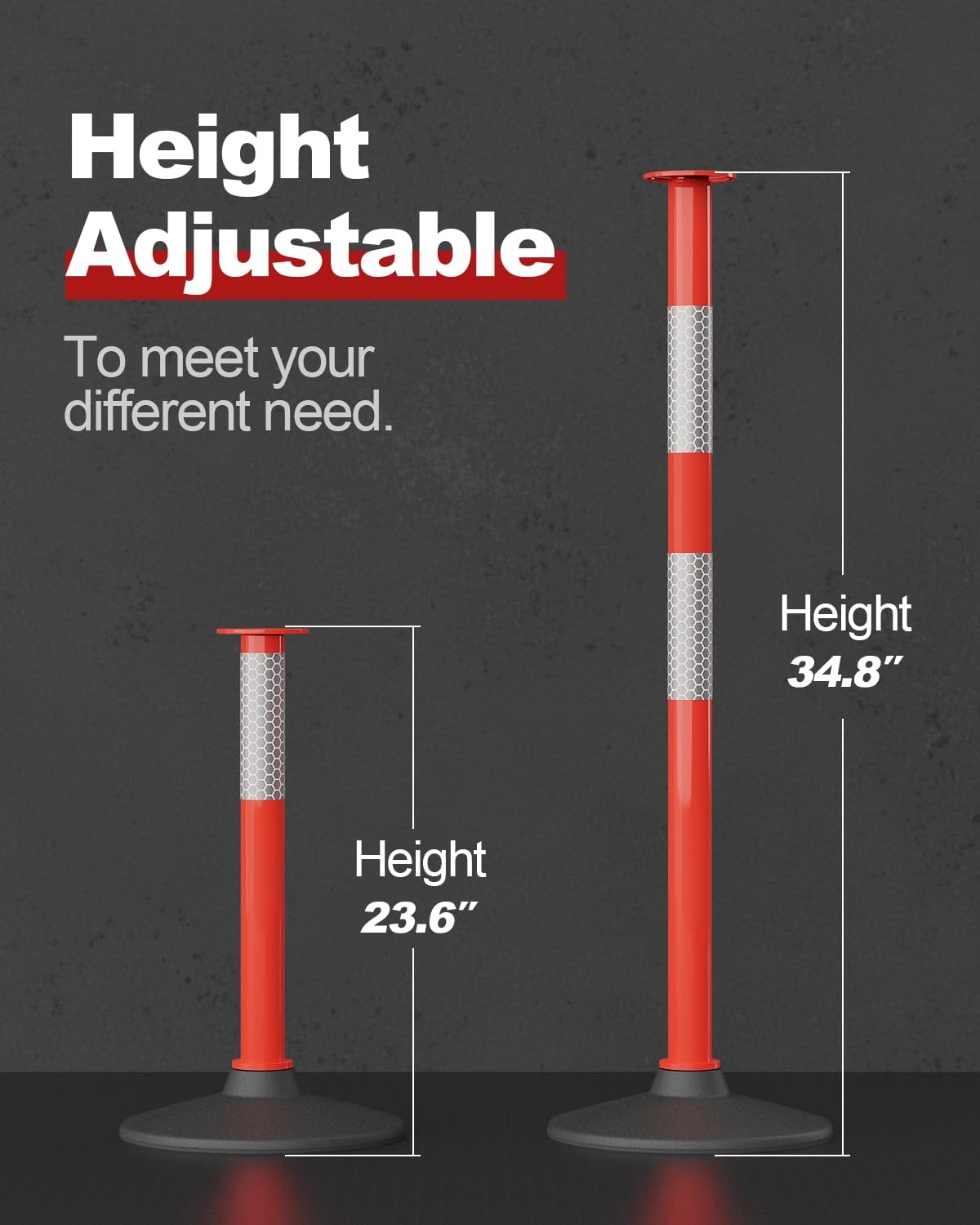 2 Pack Traffic Delineator Post with Weighted Base, Portable Orange Safety Bar…