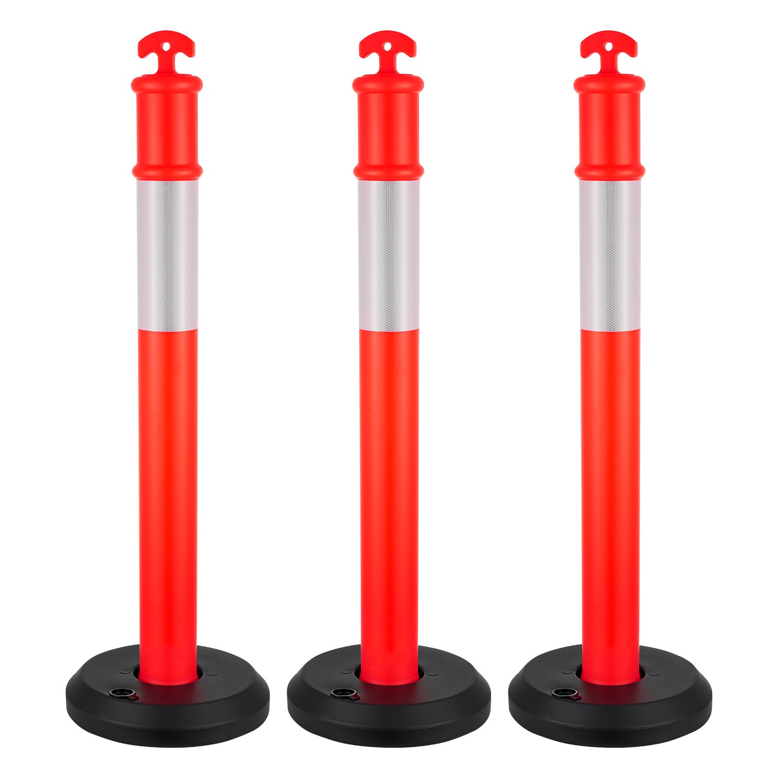 Uimoso Set of 3 Traffic Delineator Posts 48-Inch Safety Cones with Fillable Base