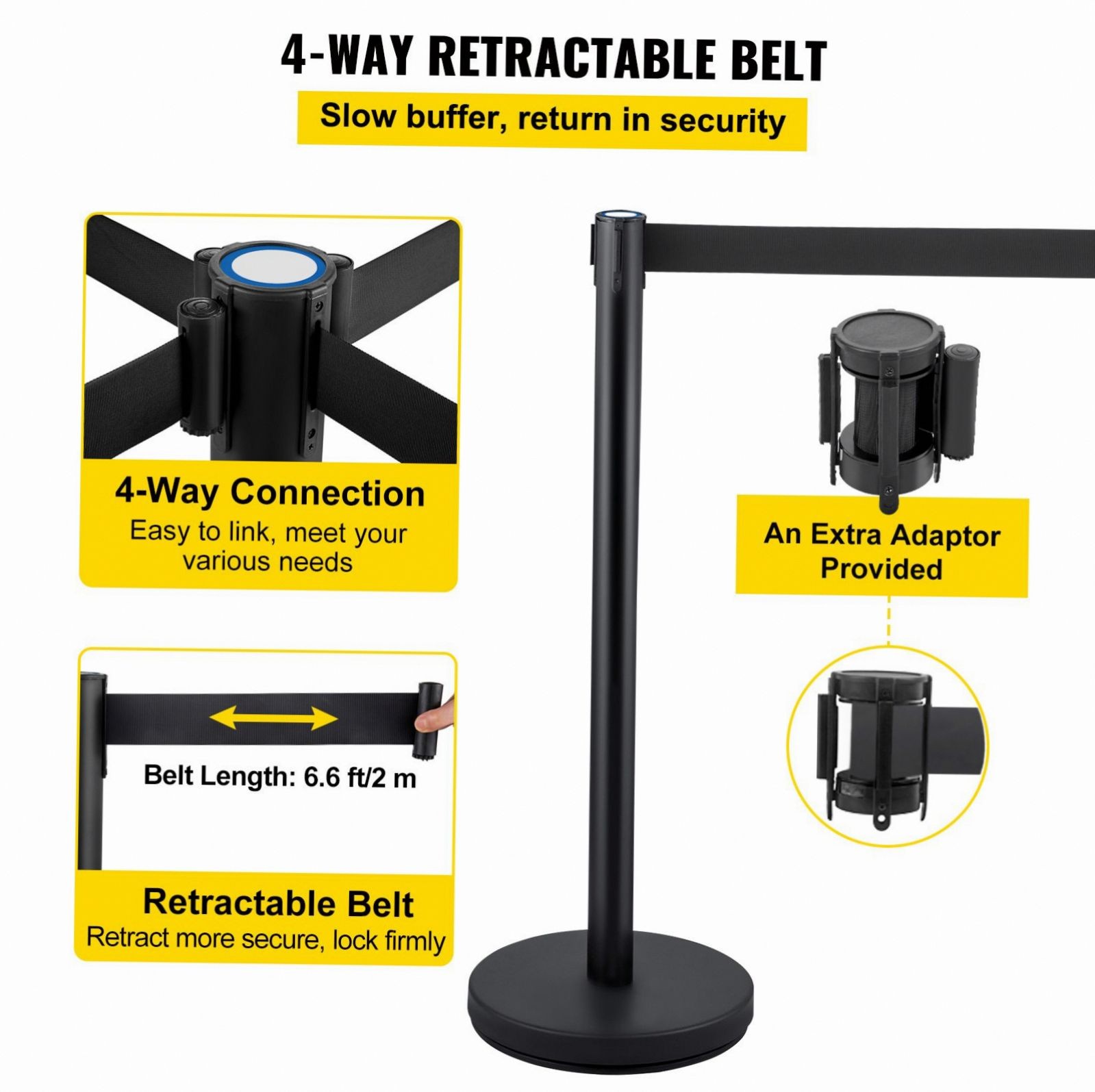 4-Pc Stainless Crowd Control Stanchion w/ 6.6ft Retractable Belts