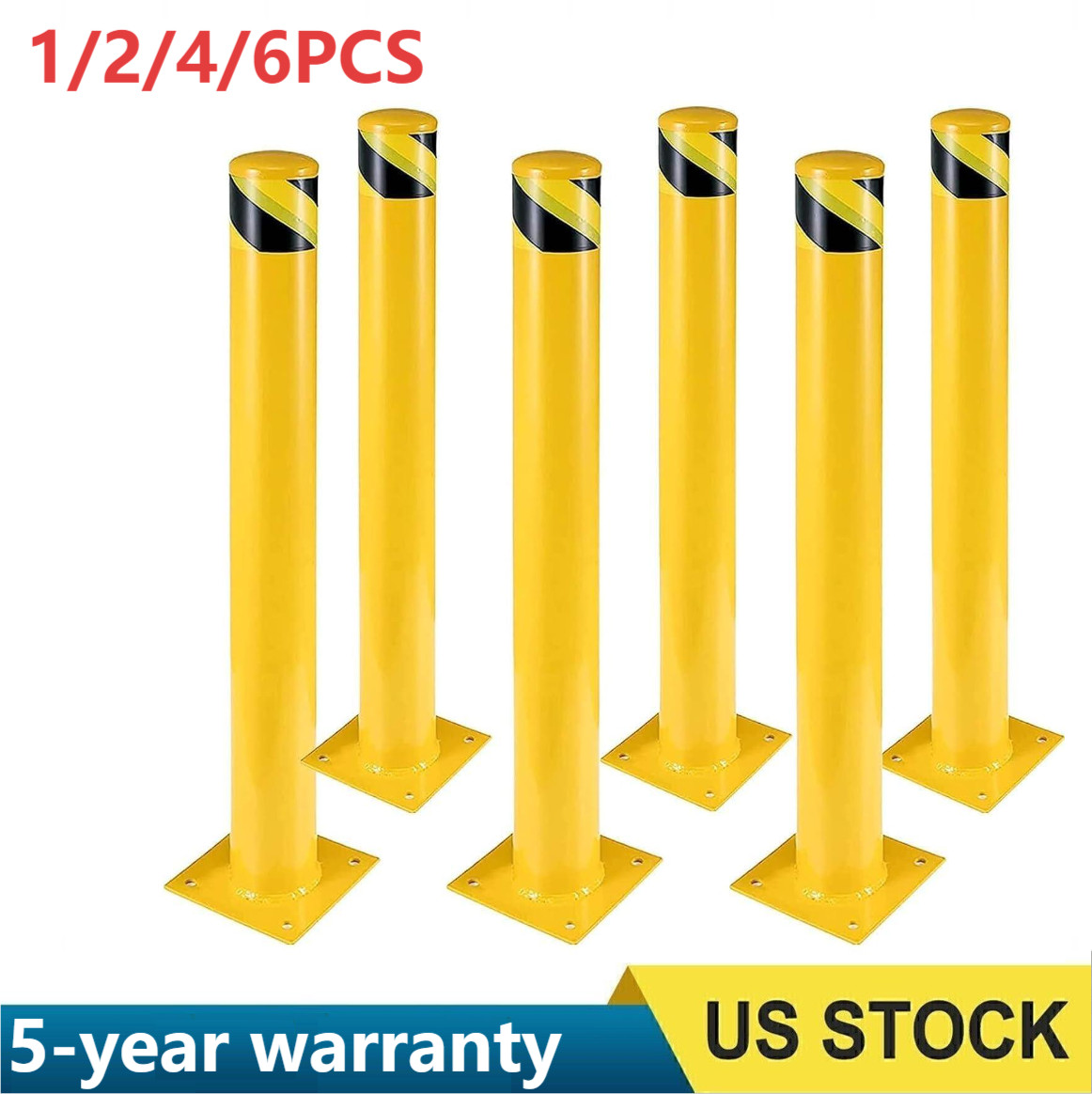 1/2/4/6 PCS Safety Bollard 36″ High Q235 Steel Post Yellow Pipe Bar