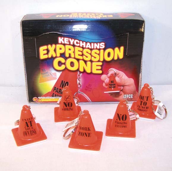 12 PC EXPRESSION TRAFFIC CONES key chains jokes funny orange sayings cone new