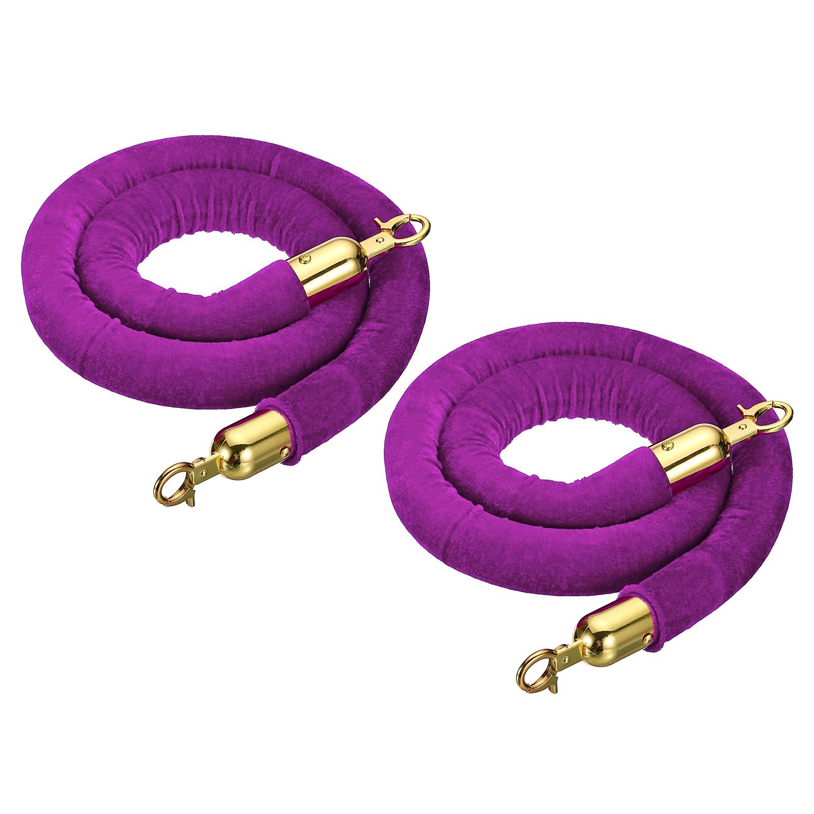 2 PCS Black Golden Velvet Stanchion Rope 6.6 FT 2M Barrier Snap Hooks Post