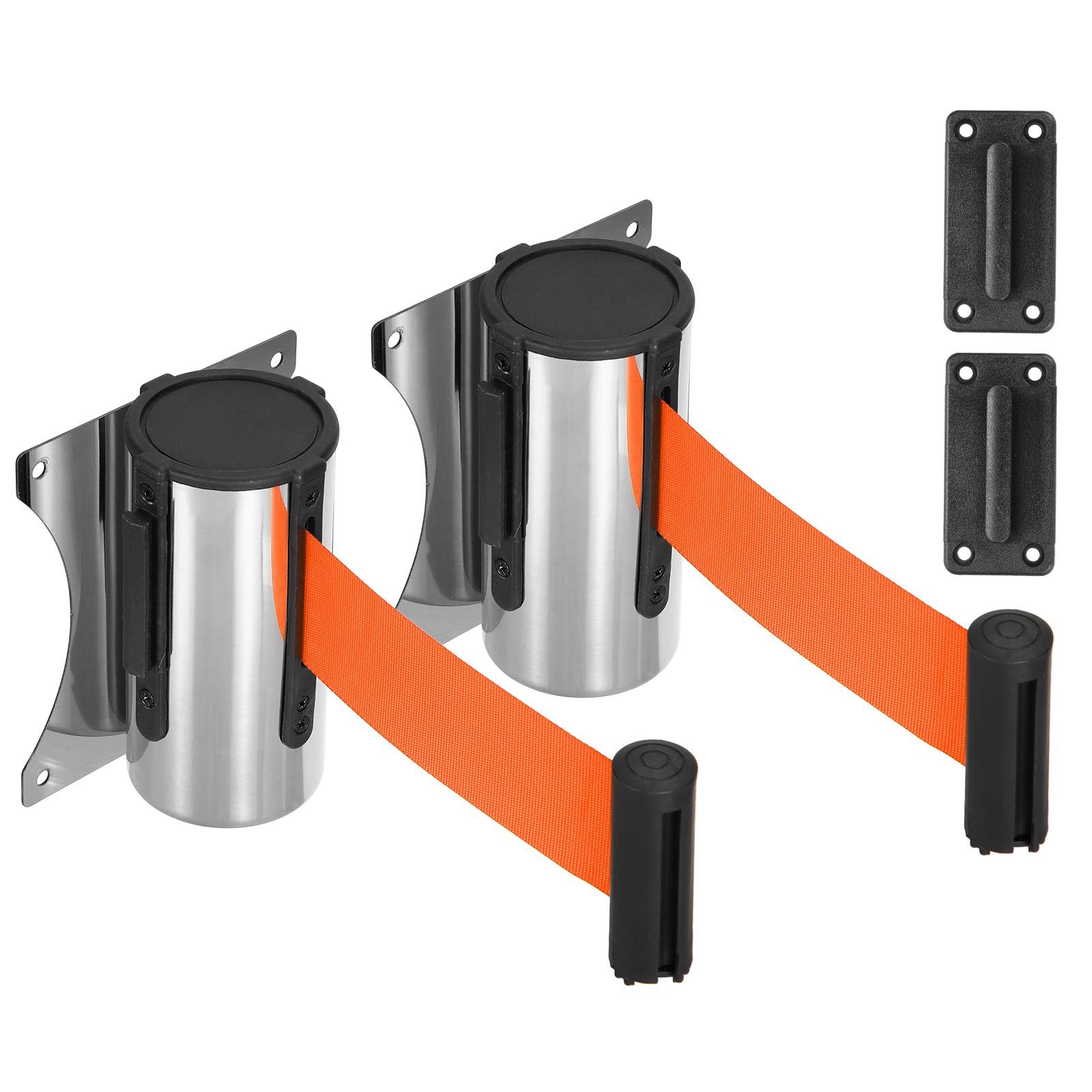 Fixed Wall Mount Retractable Belt Barrier (10 Feet, Orange) (2 Pcs)