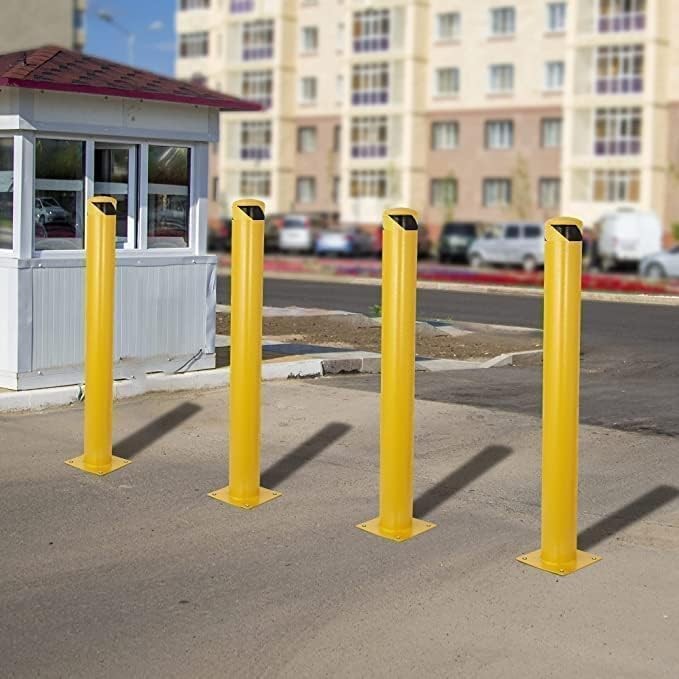 1/2/4/6 PCS Outdoor Safety Bollard 48 Inch Yellow Q235 Steel Post Pipe Barrier