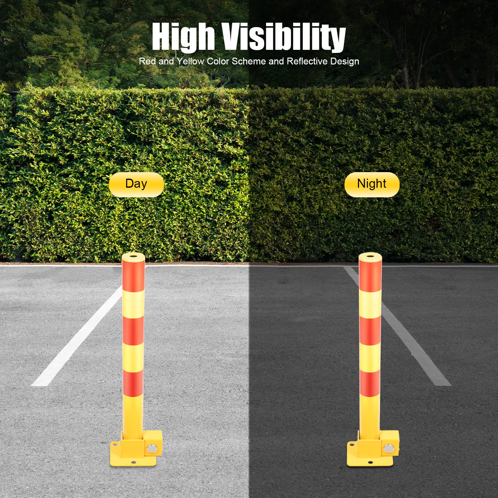 23.62in Parking Post, Steel Safety Bollards Post with Lock, Parking Barrier Post