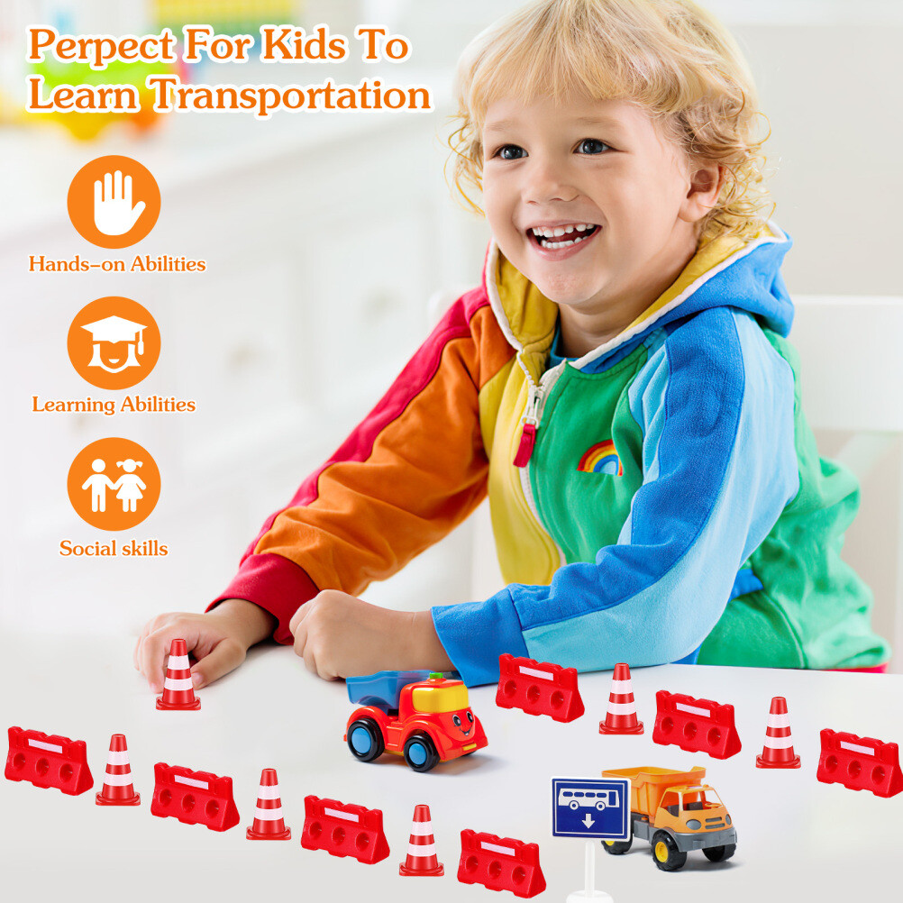 24 Pcs Traffic Barricade Toys Traffic Road Signs Playset Toy Construction Cones