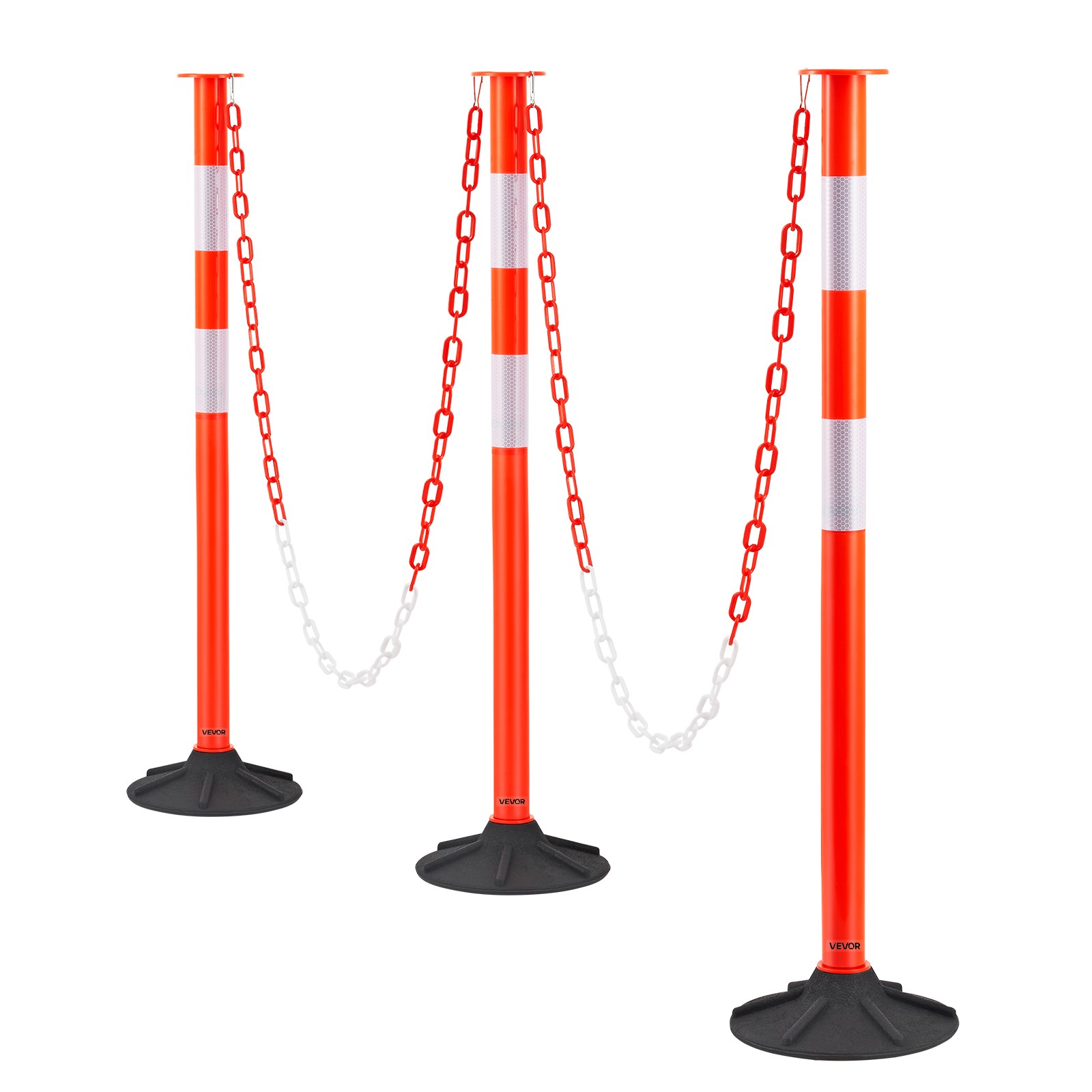 VEVOR 3 Packs Traffic Delineator Posts 34 in Safety Cones Weighted Base & Chains