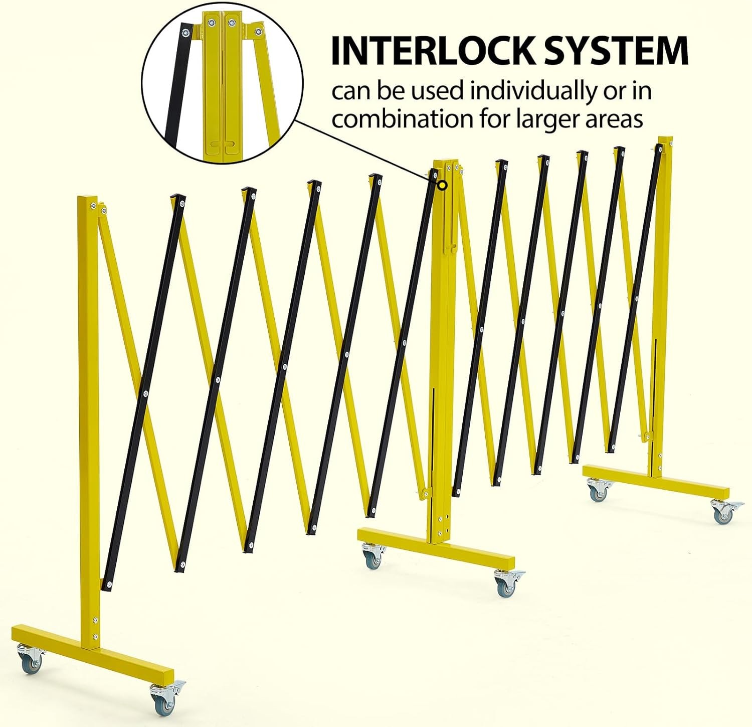 19.8×3.4ft Expandable Metal Barricade Safety Traffic Barrier W/ Casters Yellow