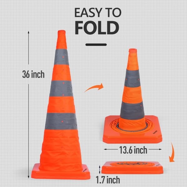 4PCS 36 Inch Collapsible Traffic Safety Cones Orange Multi Purpose Pop-up Cones