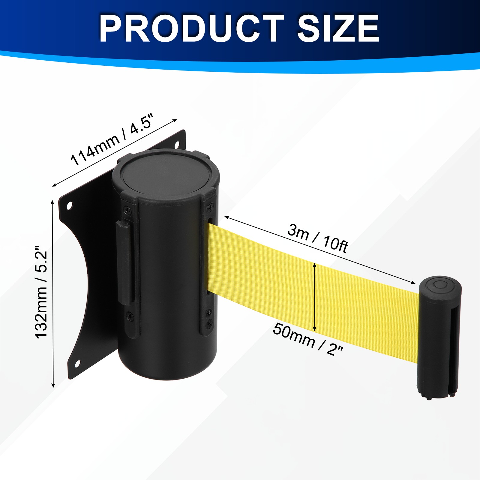 Fixed Wall Mount Retractable Belt Barriers (10 Feet, Yellow) (1 Pcs)