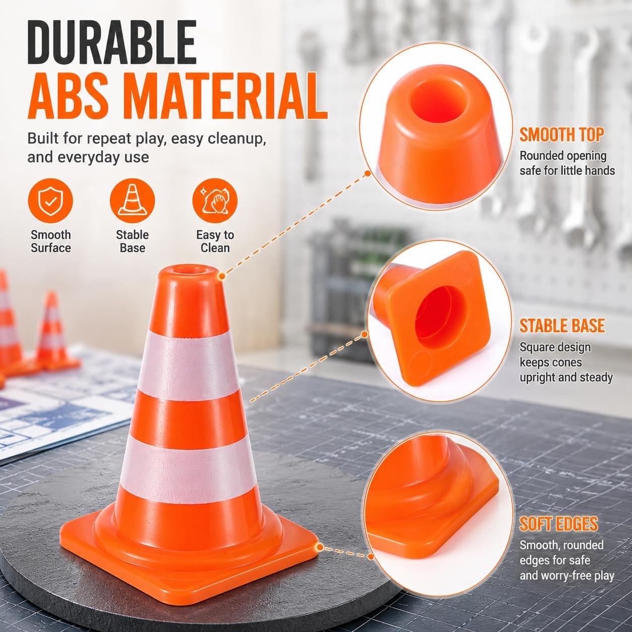 7 Pcs Mini Traffic Cones, 1″ Tiny Orange Safety Cones for Cake Toppers, Const…