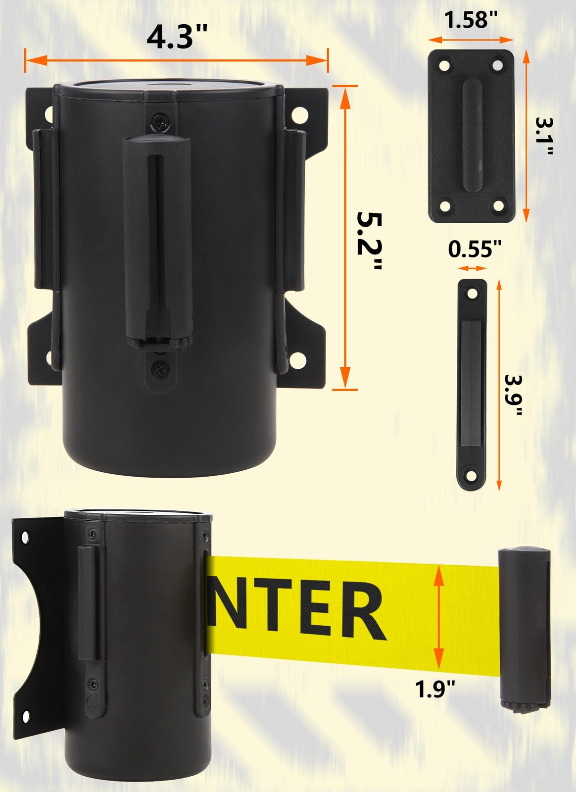 Wall Mount Retractable Barrier Belt, 16 Ft Crowd Control Retractable Belt with S