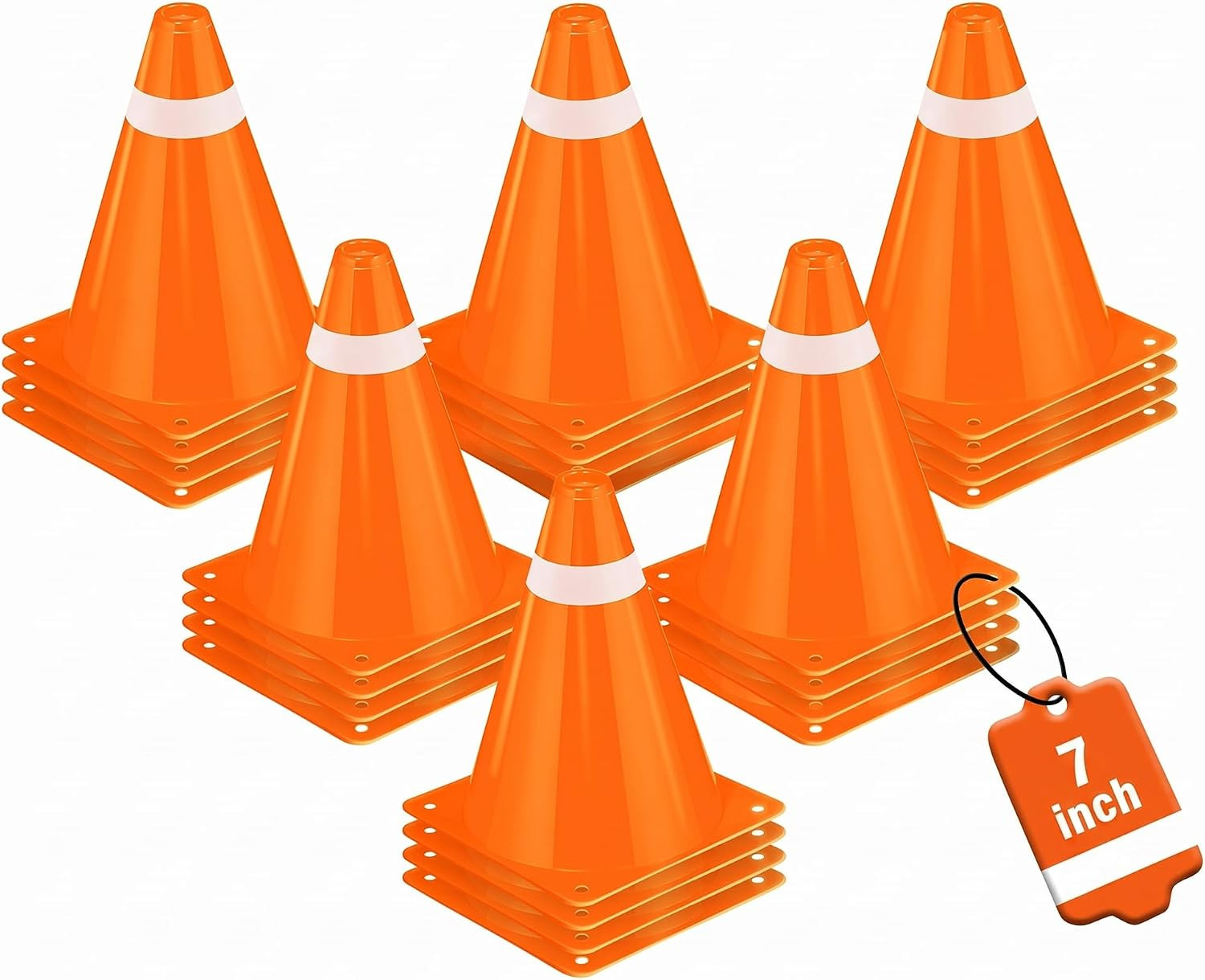 12 Pack 7 Inch Orange & White Traffic Cones, Multipurpose Parking, Soccer & Dog