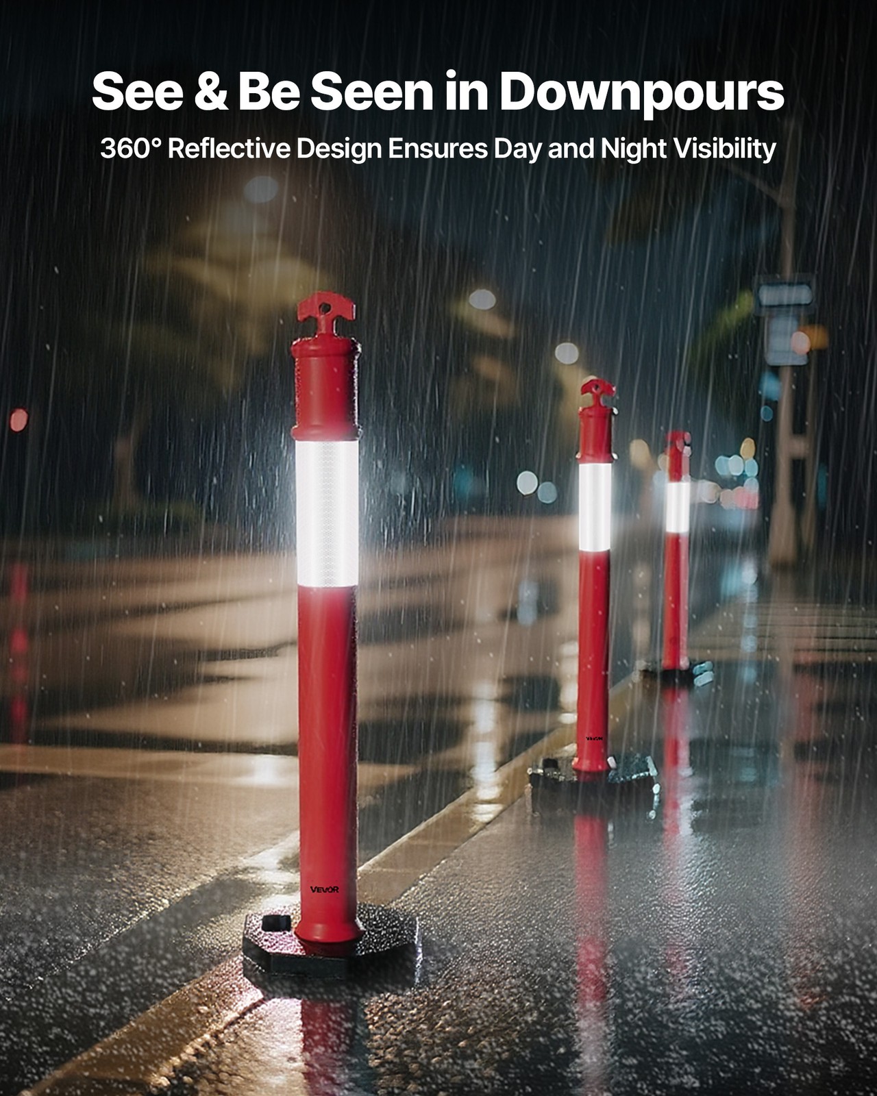 VEVOR 9 Packs Traffic Delineator Posts 48 in Traffic Safety Cones Weighted Base