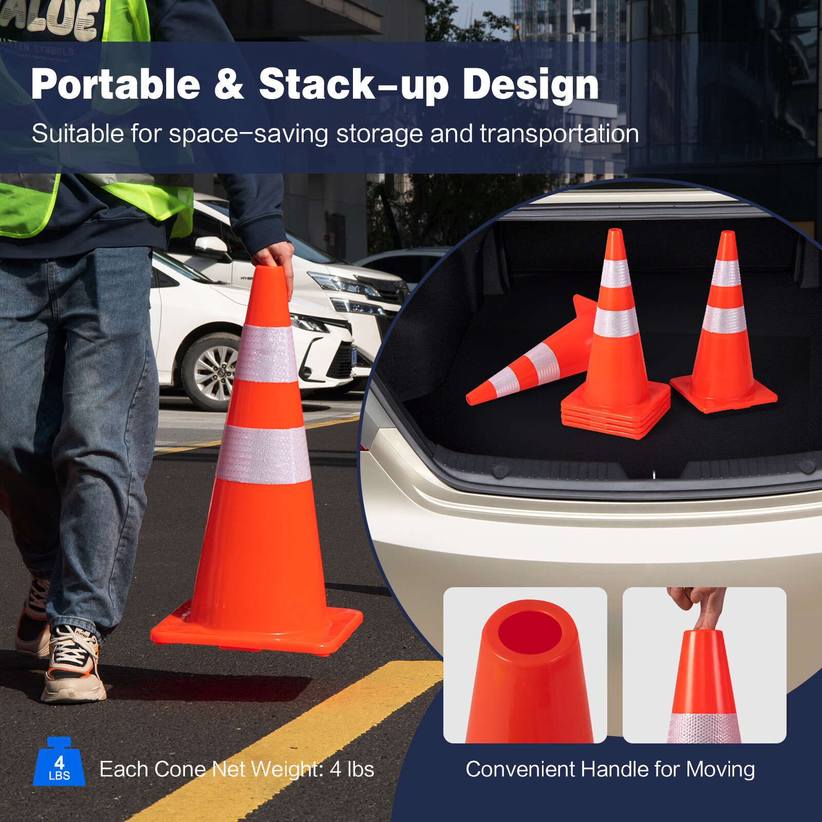 6 Pack Traffic Cones 28″ Safety Road PVC Construction Cones with Safety Vest