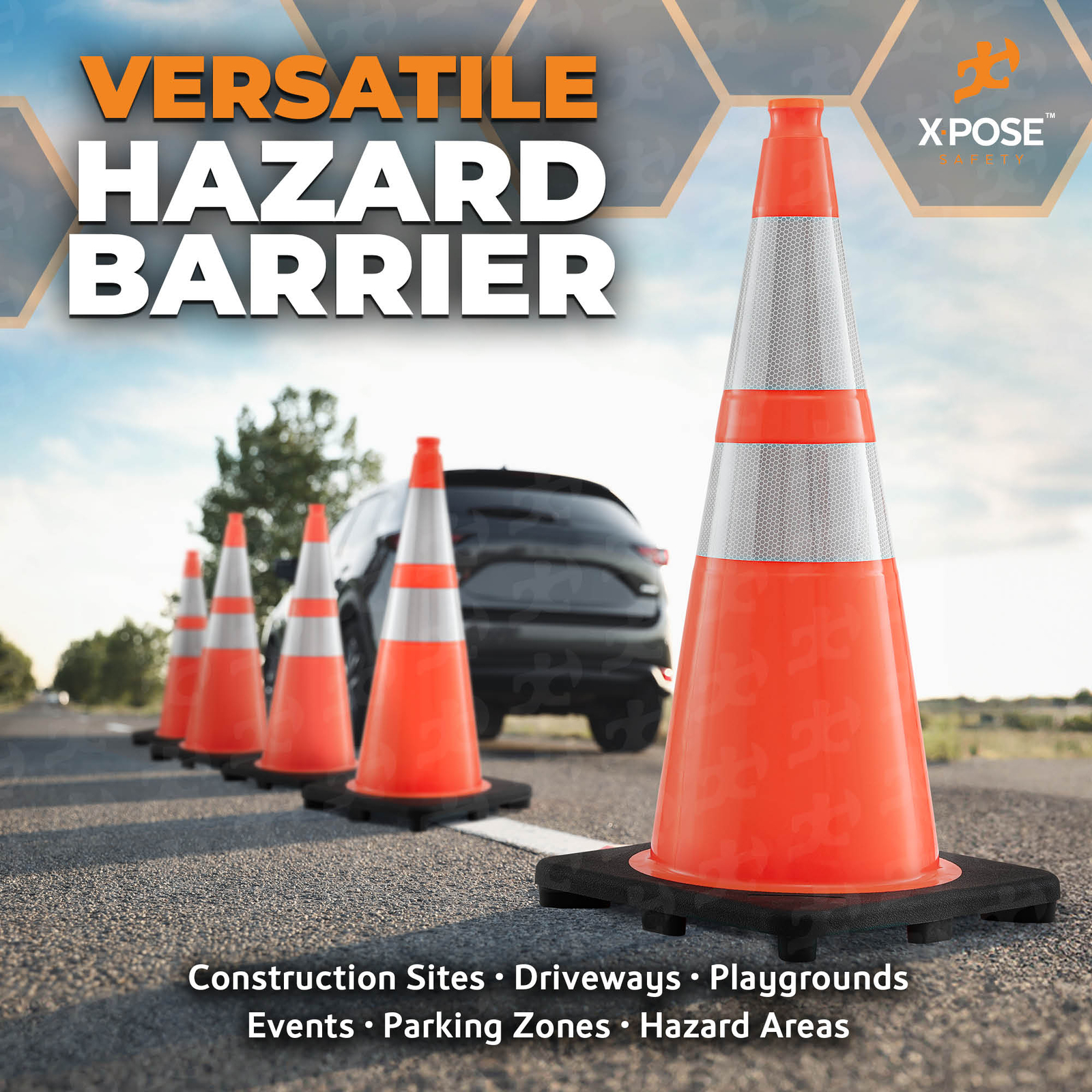 28 Inch Orange Traffic Cones with 6″ & 4″ Collar, PVC Plastic Safety Cone