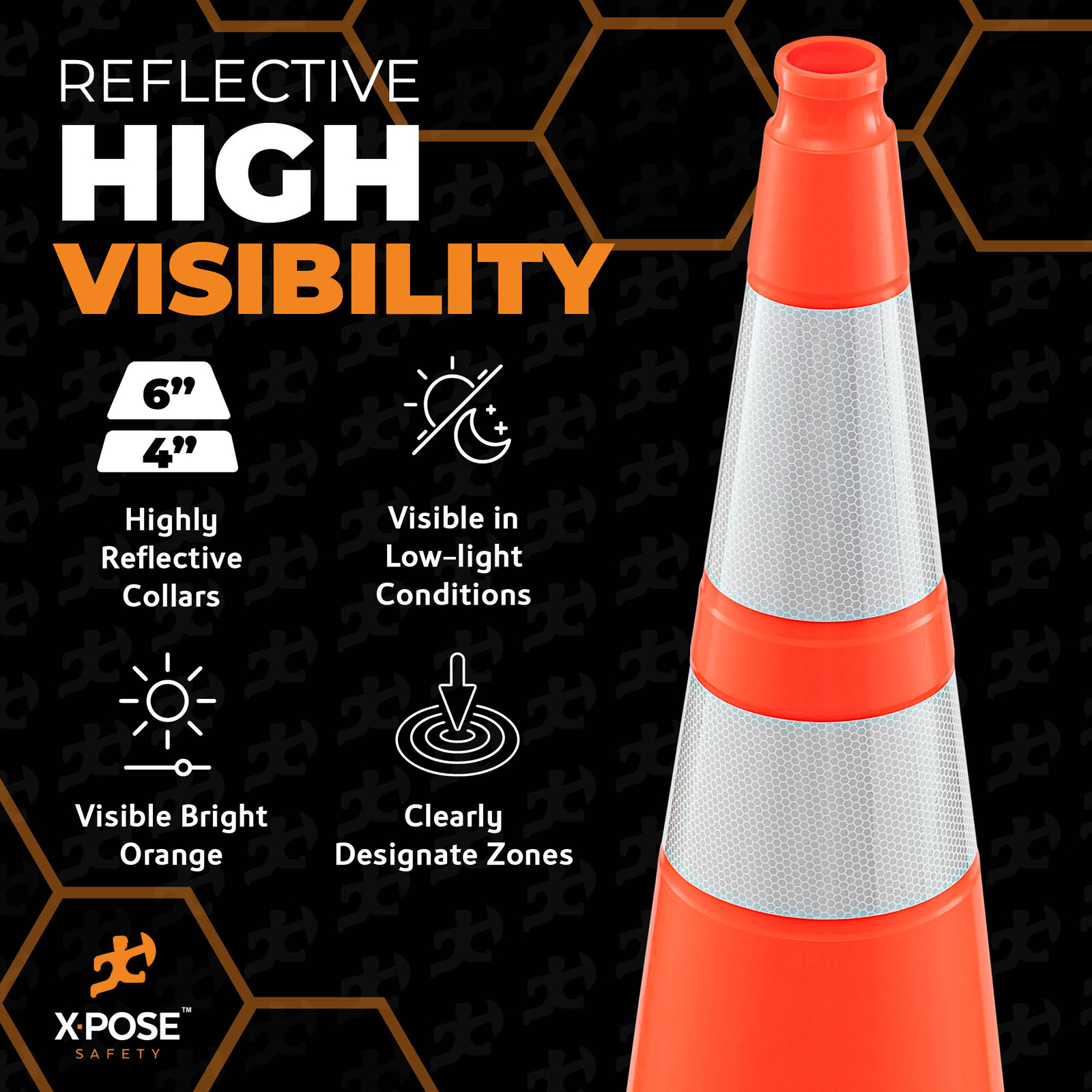 12 of Orange Traffic Cones 36″ with 6″ & 4″ Collars – PVC Plastic Safety Cones