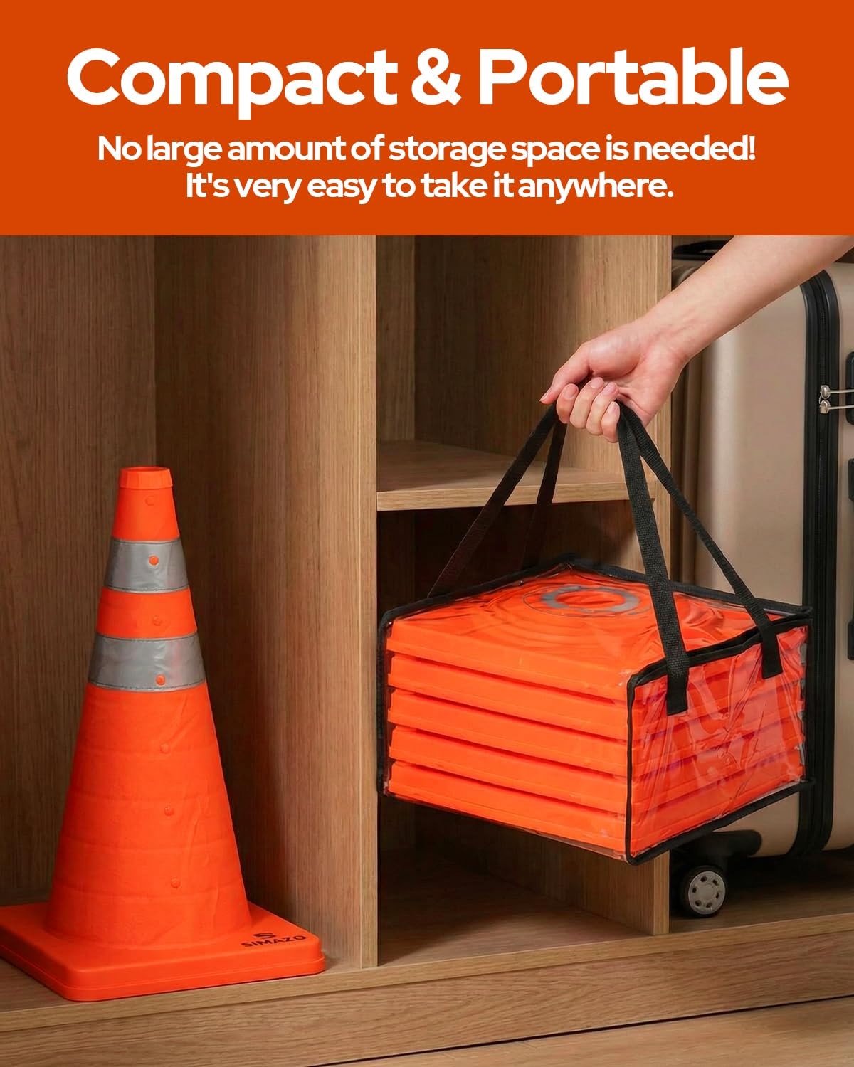 SIMAZO 4 Pack 18 Inch Collapsible Traffic Safety Cones, Orange Pop Up Cones w…