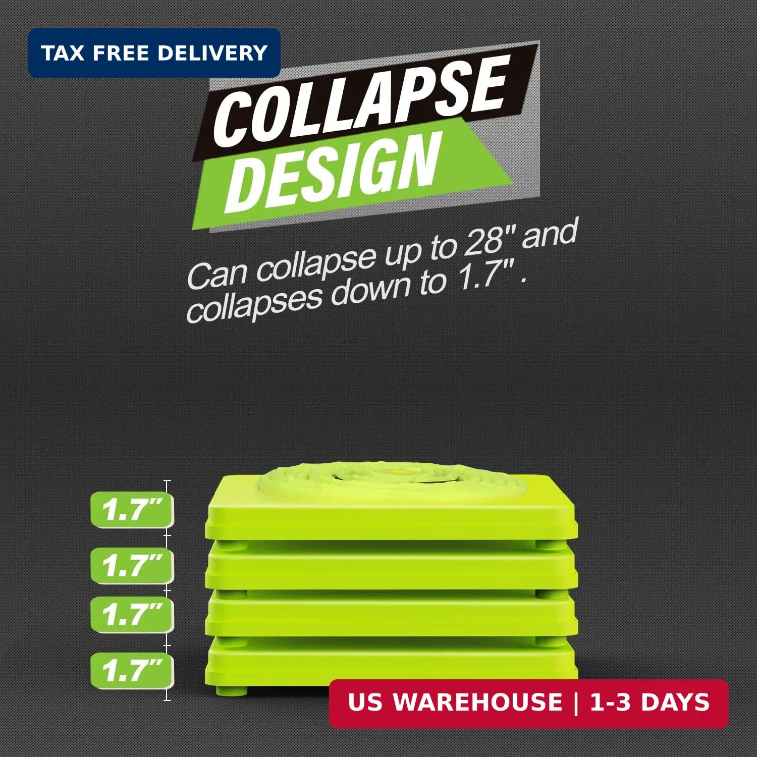 RoadHero 28 Inch 4 Pack Collapsible Traffic Safety Cones, Lime Green Pop-up Cone