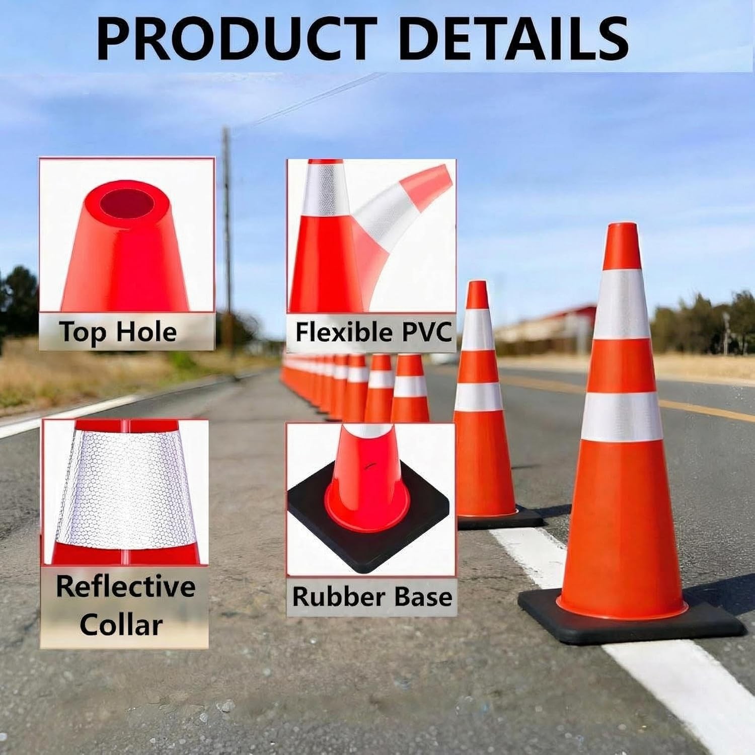 4/6Pack-18/28inch Orange PVC High-Performance Traffic Cone, Traffic Safety Cone